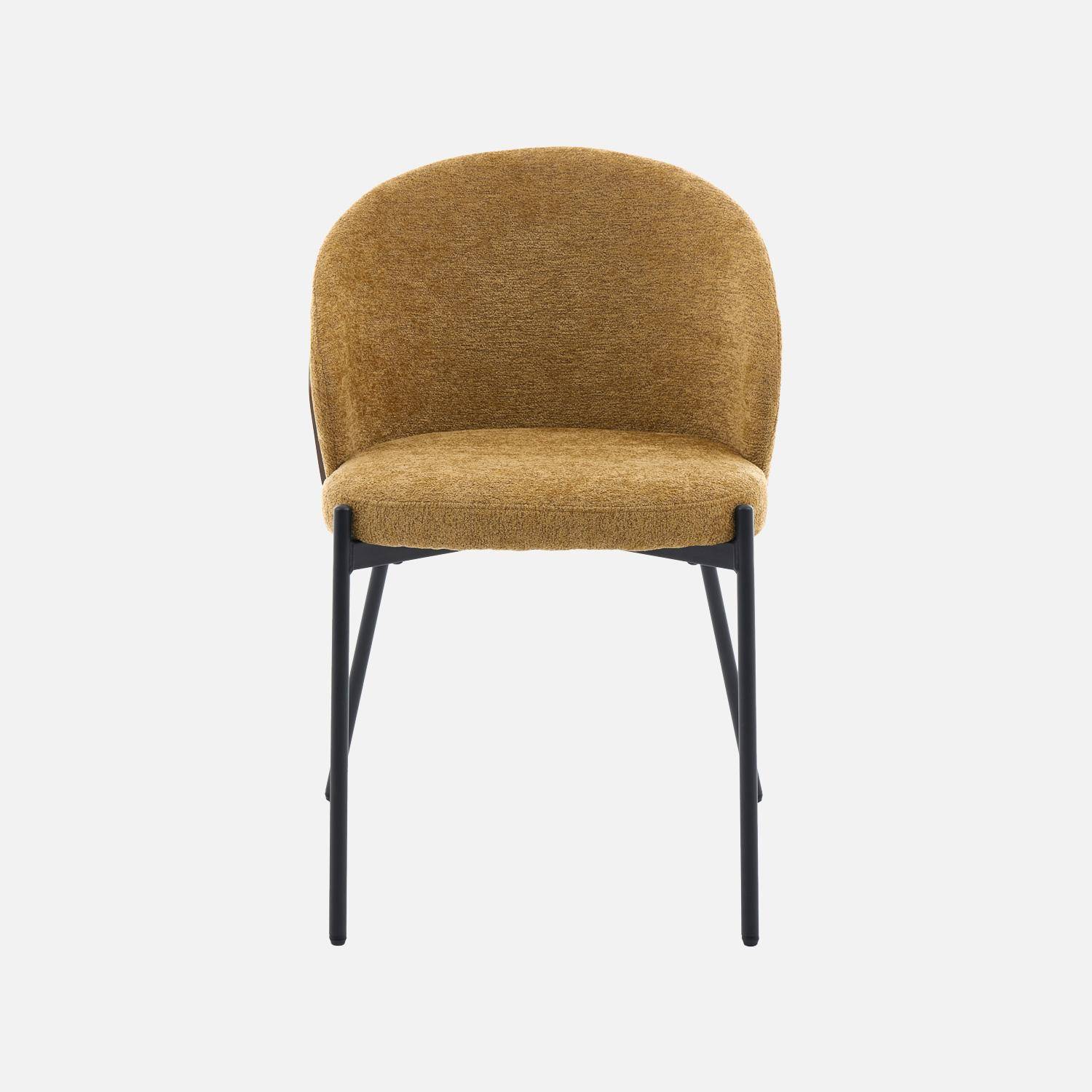 Lot de 2 chaises bois de peuplier teinté noyer, acier noir et tissu texturé moutarde - Paul Photo4