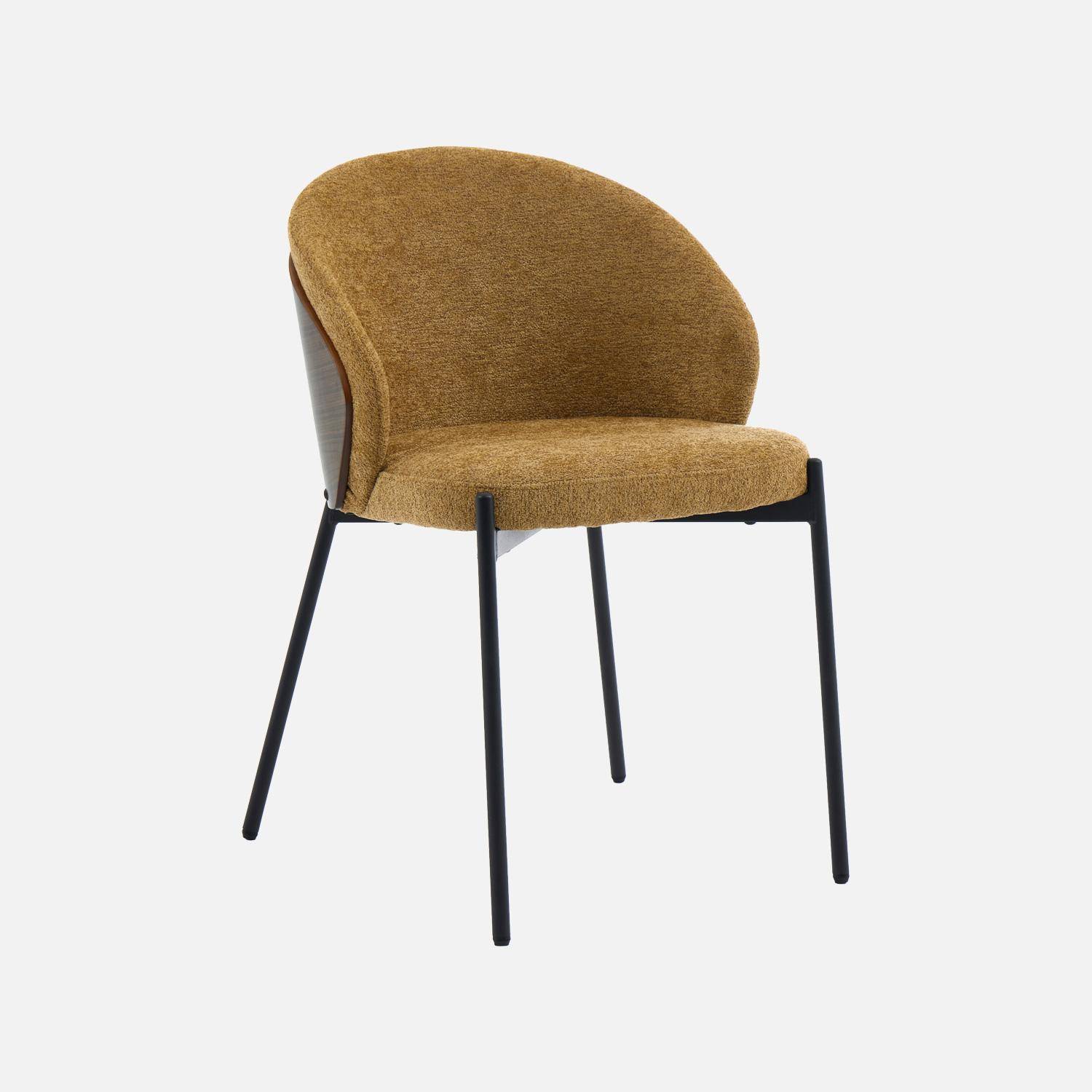Lot de 2 chaises bois de peuplier teinté noyer, acier noir et tissu texturé moutarde - Paul Photo3