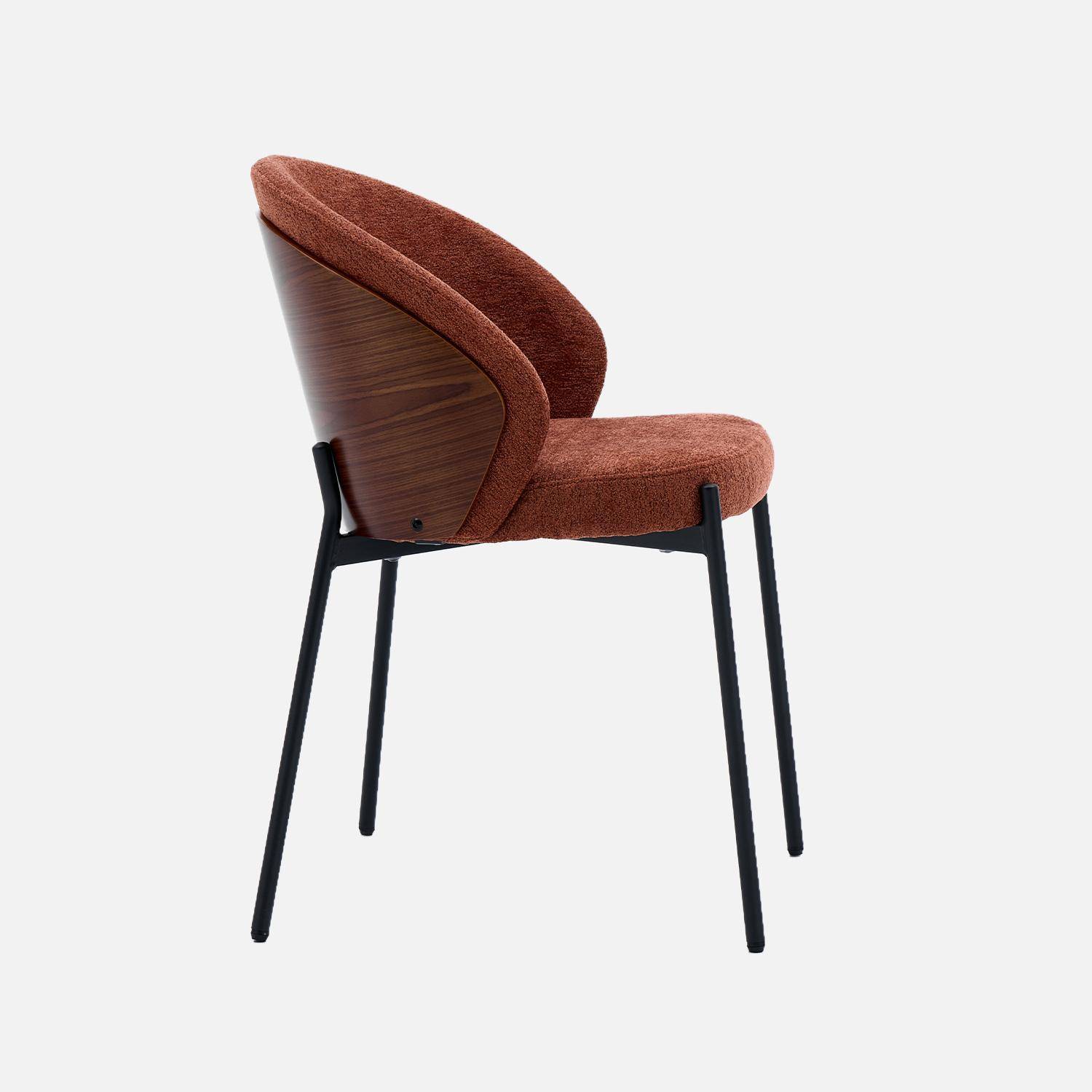 Silla de madera de álamo teñida de nogal, acero y tejido texturizado, set de 2, Paul, Terracotta, 52x54x79 cm Photo6