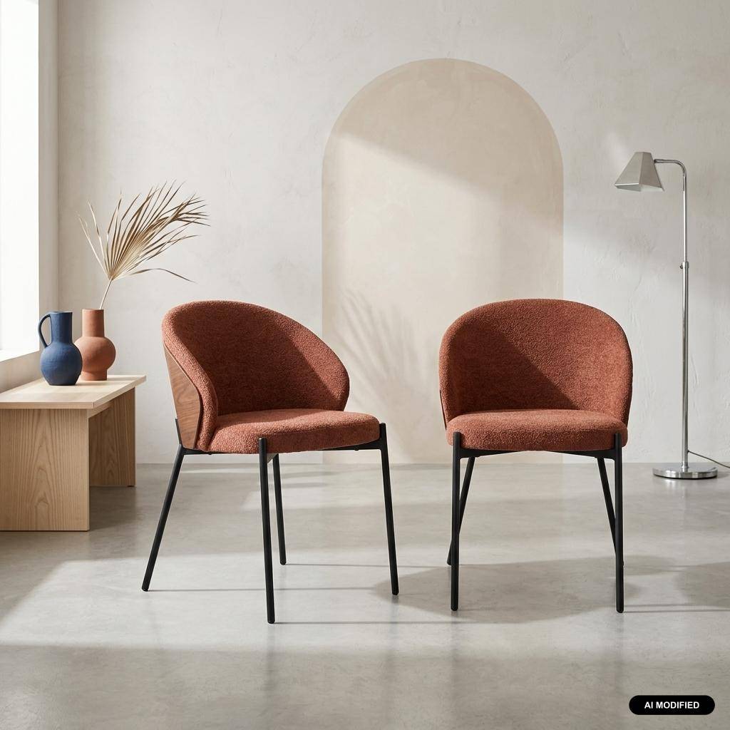 Silla de madera de álamo teñida de nogal, acero y tejido texturizado, set de 2, Paul, Terracotta, 52x54x79 cm,sweeek,Photo1