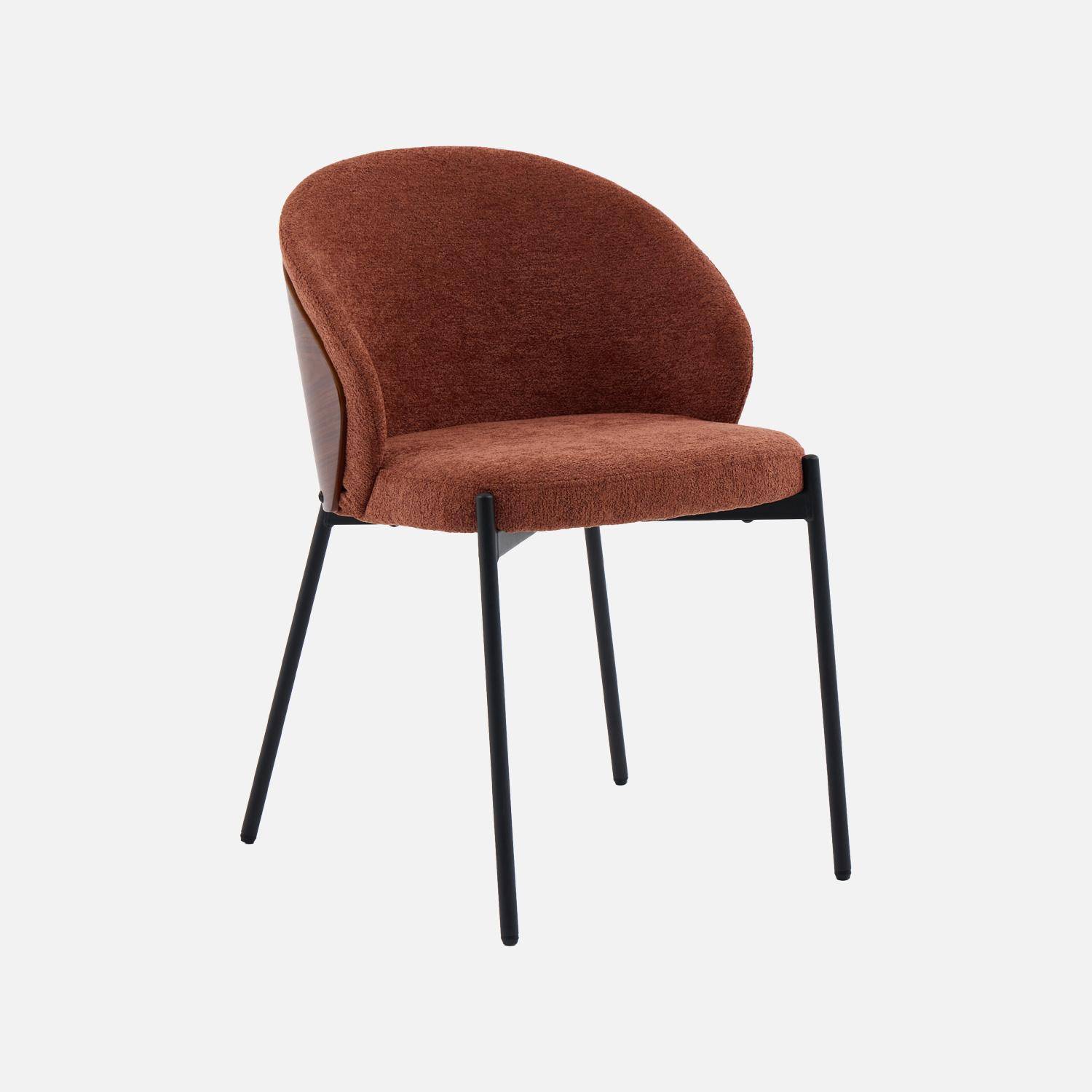 Silla de madera de álamo teñida de nogal, acero y tejido texturizado, set de 2, Paul, Terracotta, 52x54x79 cm Photo3