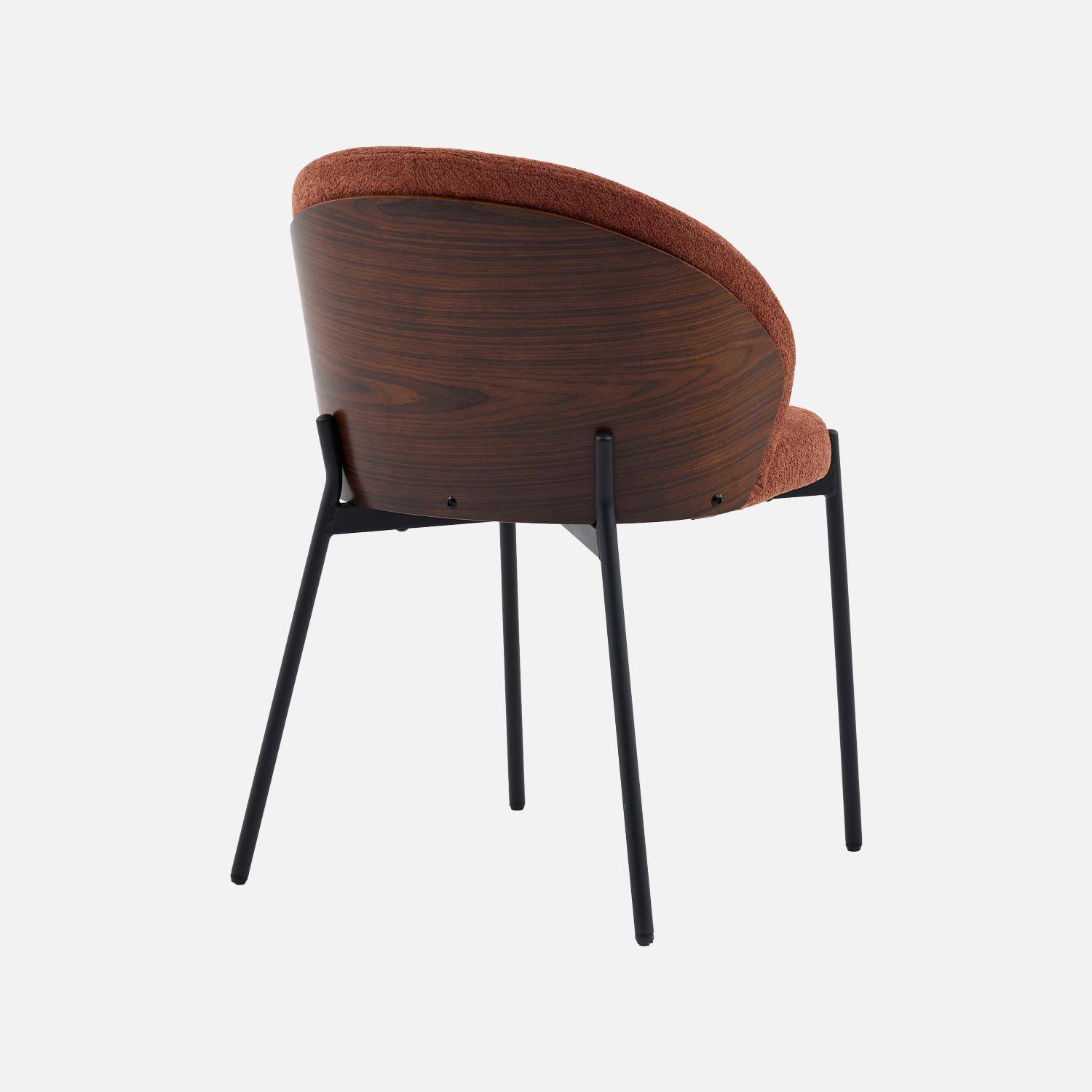 Silla de madera de álamo teñida de nogal, acero y tejido texturizado, set de 2, Paul, Terracotta, 52x54x79 cm Photo5