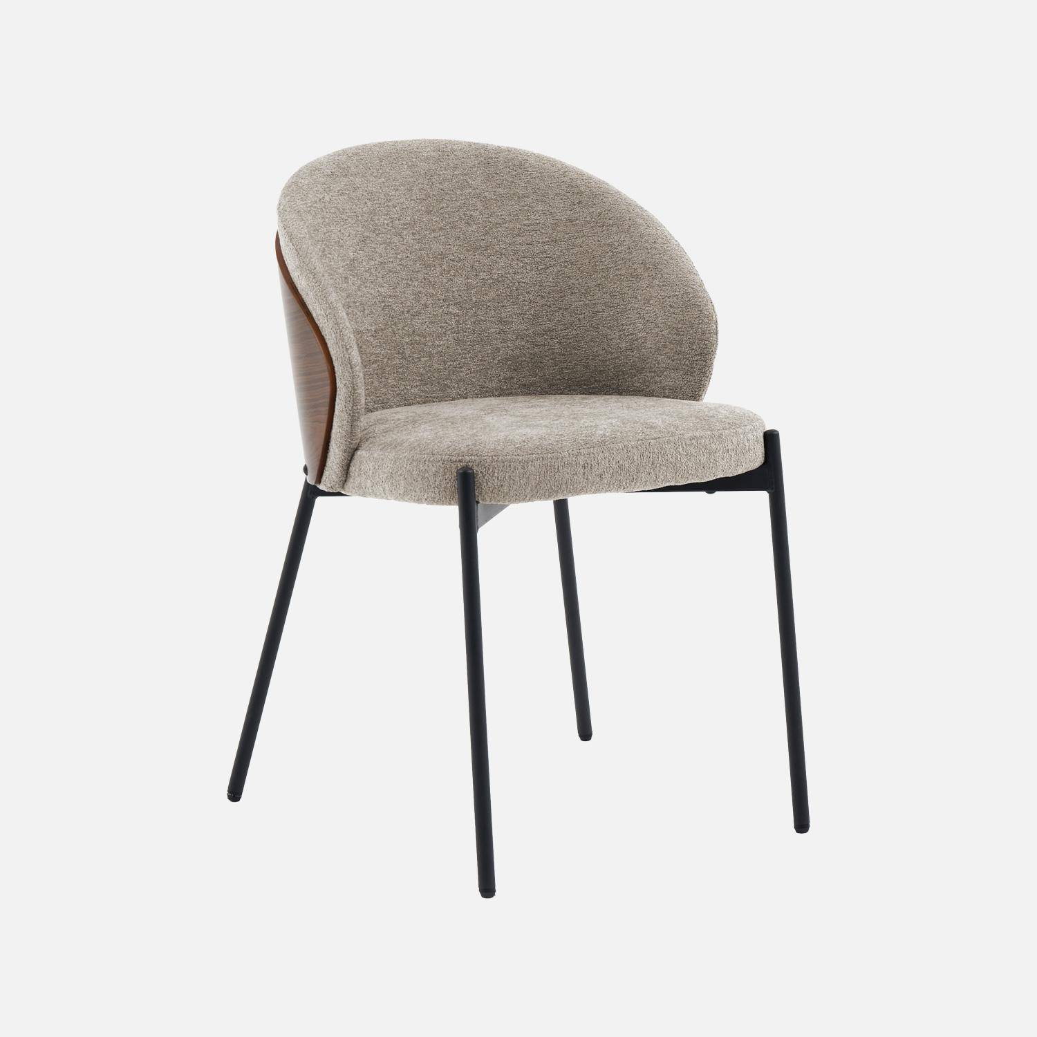 Lot de 2 chaises bois de peuplier teinté noyer, acier noir et tissu texturé taupe - Paul Photo3