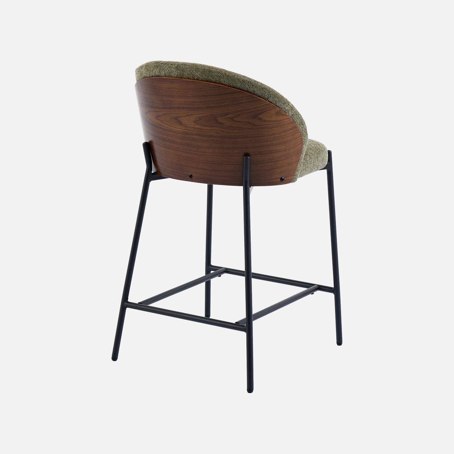 Lot de 2 tabourets de bar bois de peuplier teinté noyer, acier noir et tissu texturé kaki - Paul,sweeek,Photo5