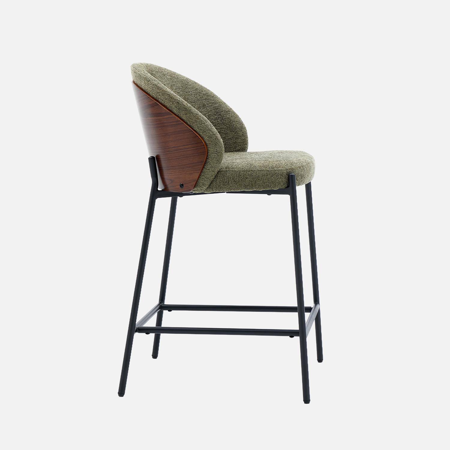 Lot de 2 tabourets de bar bois de peuplier teinté noyer, acier noir et tissu texturé kaki - Paul Photo6