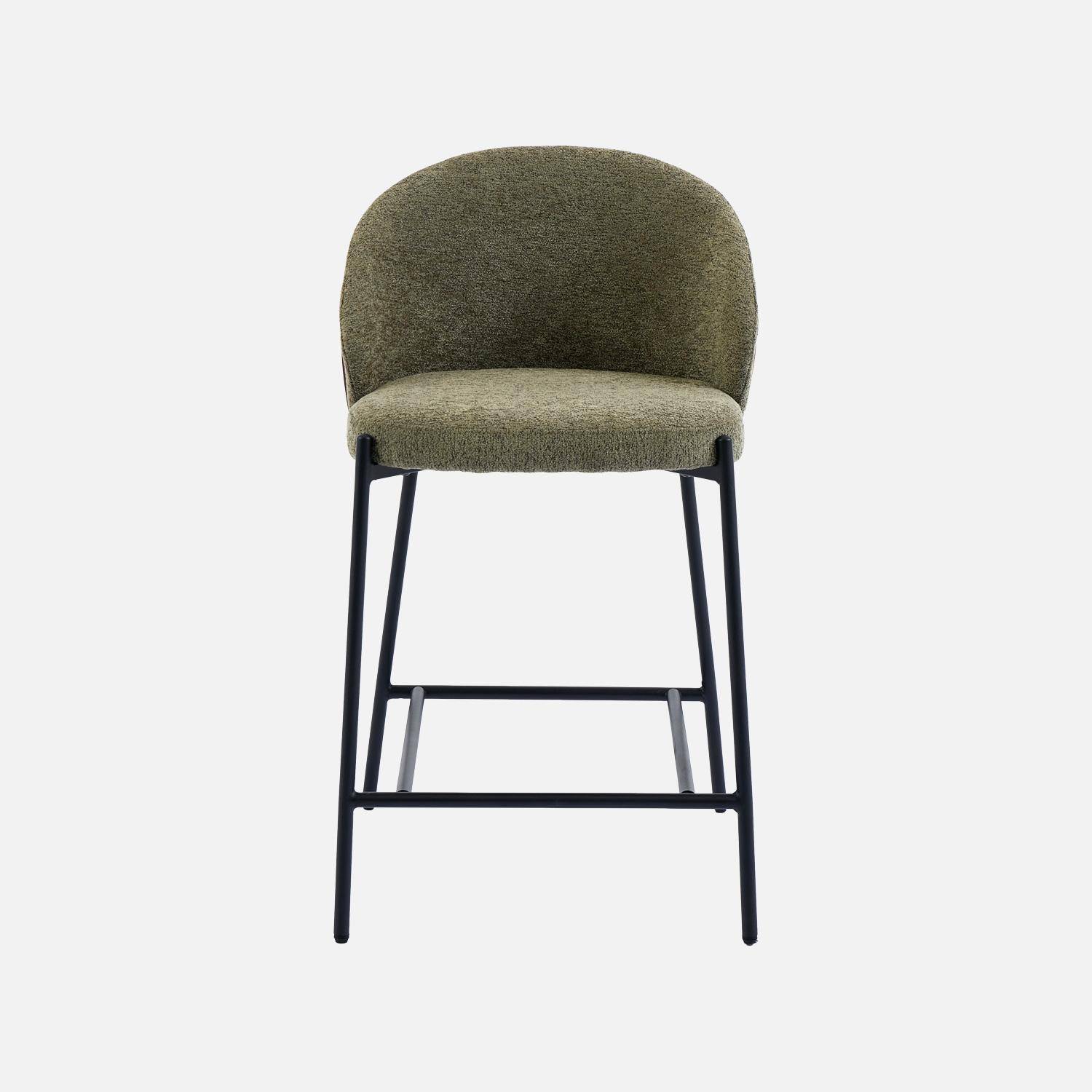 Lot de 2 tabourets de bar bois de peuplier teinté noyer, acier noir et tissu texturé kaki - Paul Photo4