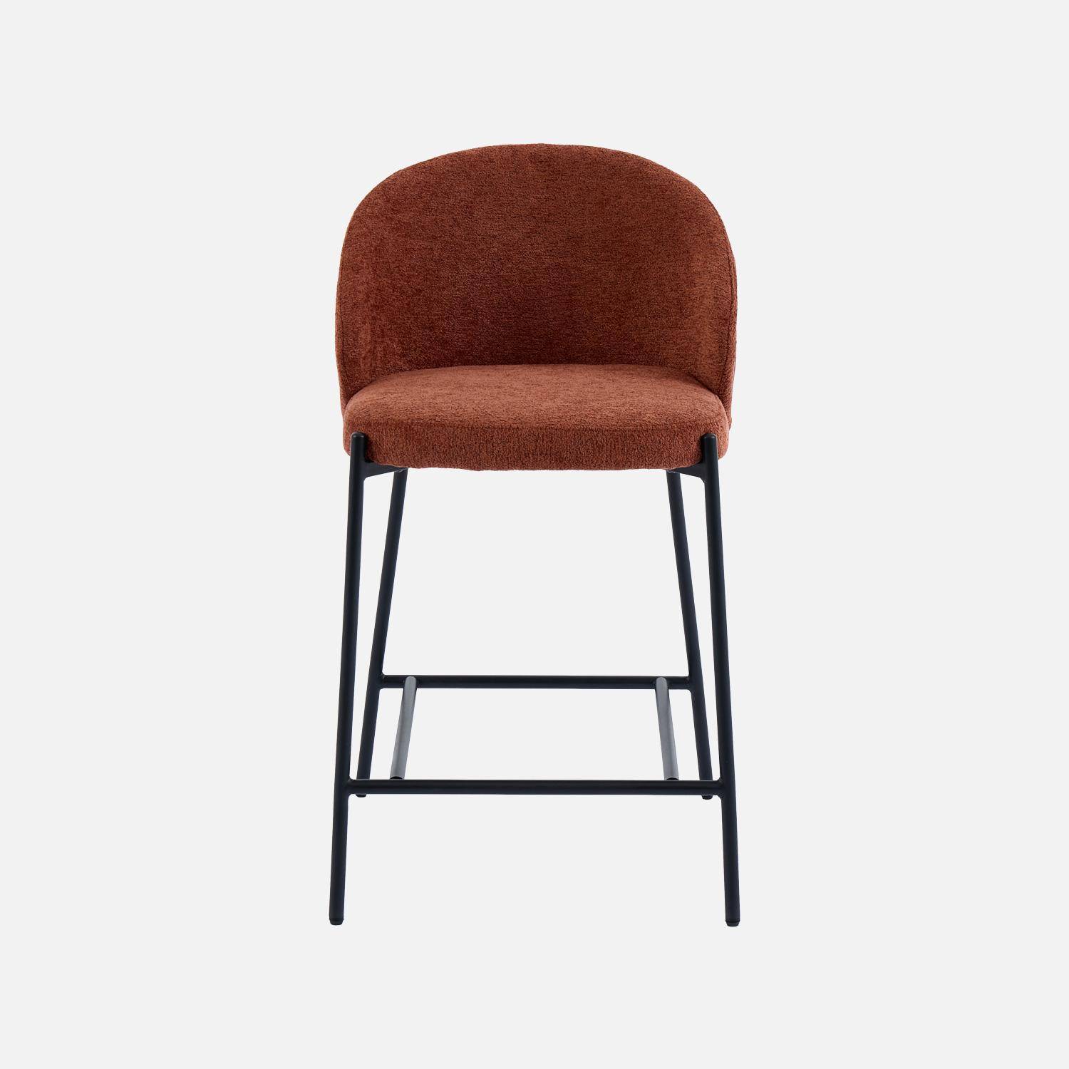 Lot de 2 tabourets de bar bois de peuplier teinté noyer, acier noir et tissu texturé terracotta - Paul Photo4