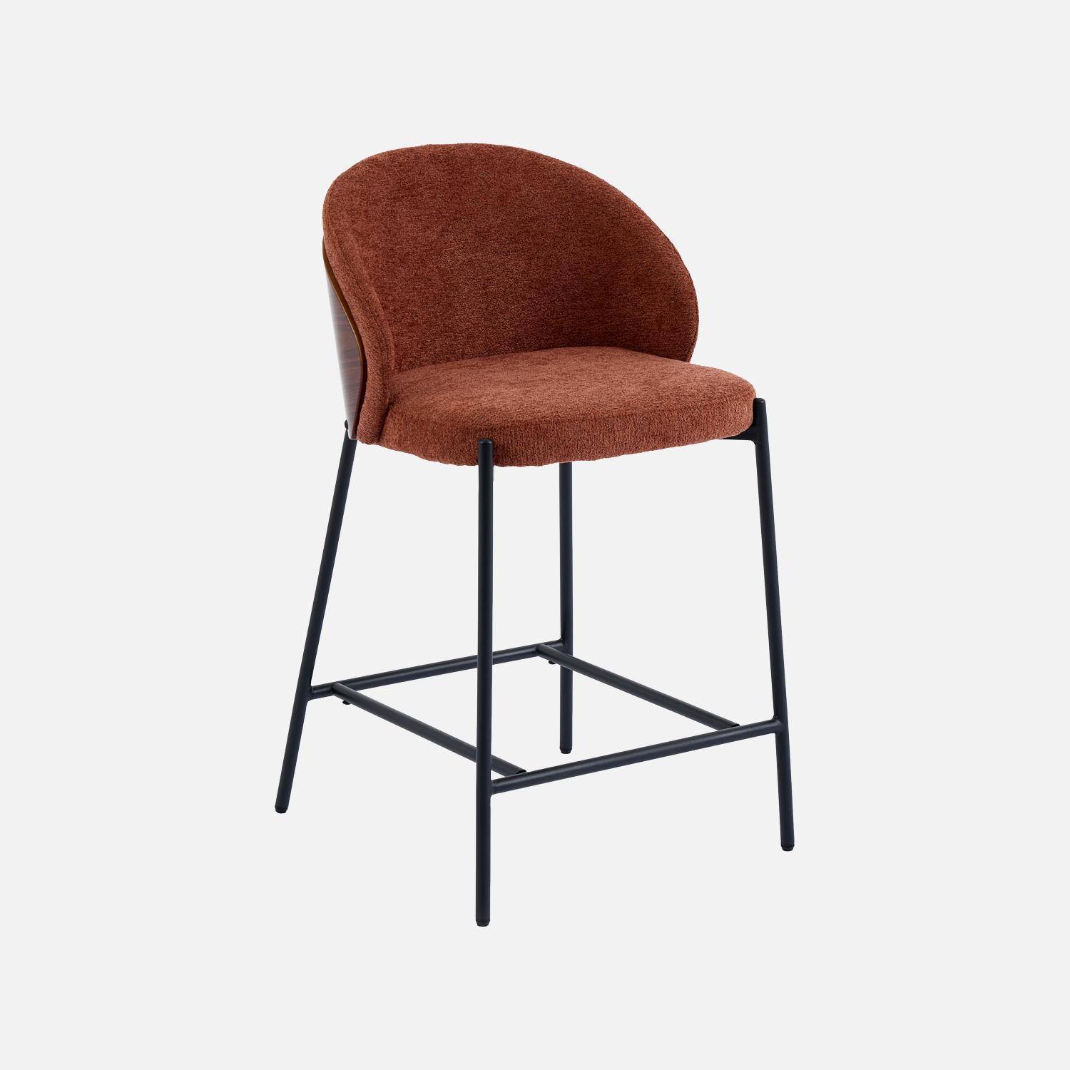 Lot de 2 tabourets de bar bois de peuplier teinté noyer, acier noir et tissu texturé terracotta - Paul,sweeek,Photo3