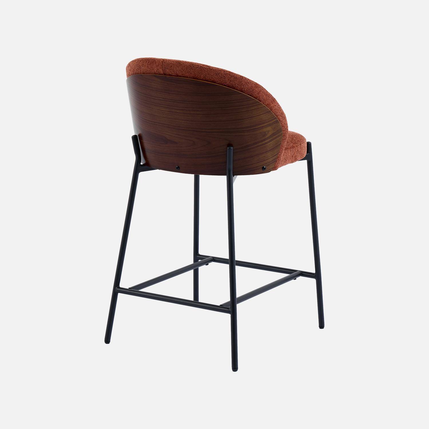 Lot de 2 tabourets de bar bois de peuplier teinté noyer, acier noir et tissu texturé terracotta - Paul,sweeek,Photo5