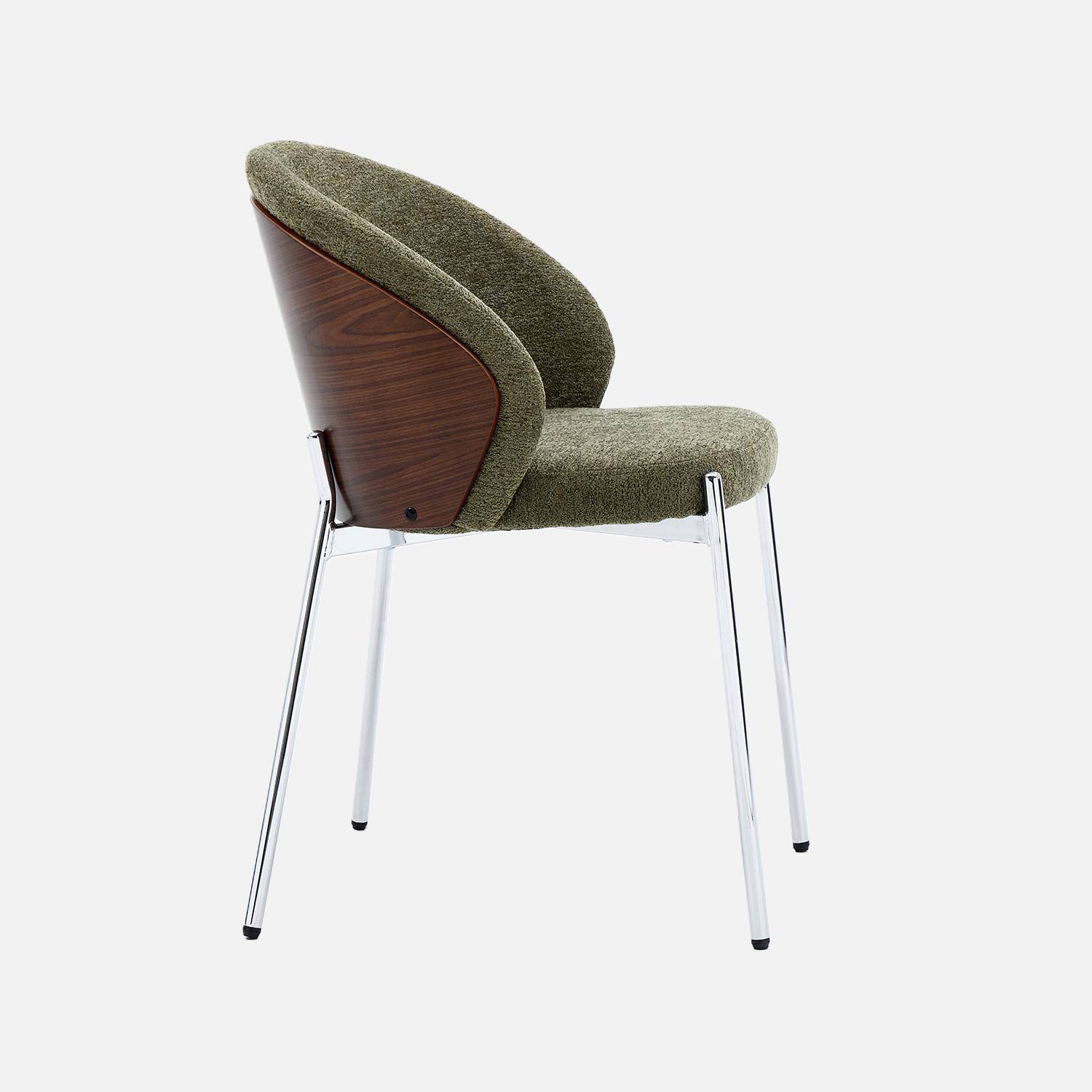 Lot de 2 chaises bois de peuplier teinté noyer, acier chromé et tissu texturé kaki - Paul Photo6