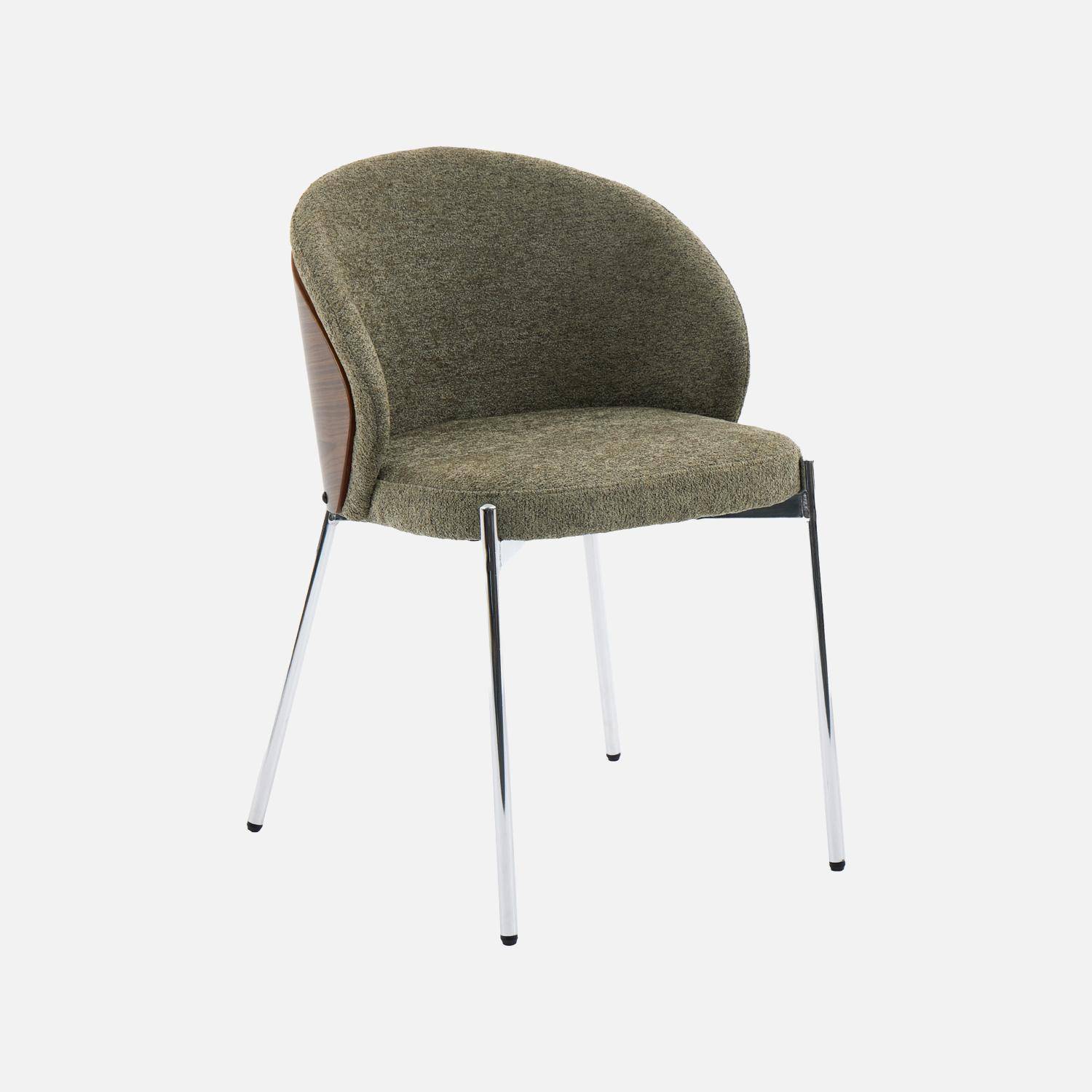 Lot de 2 chaises bois de peuplier teinté noyer, acier chromé et tissu texturé kaki - Paul Photo3