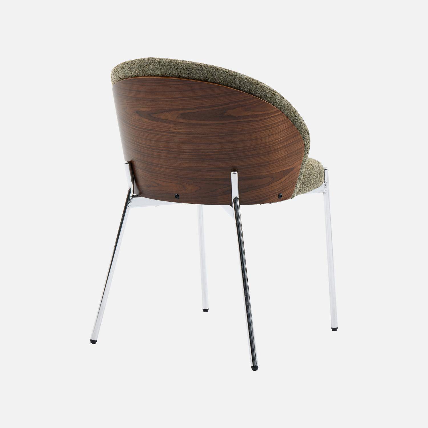 Lot de 2 chaises bois de peuplier teinté noyer, acier chromé et tissu texturé kaki - Paul Photo5