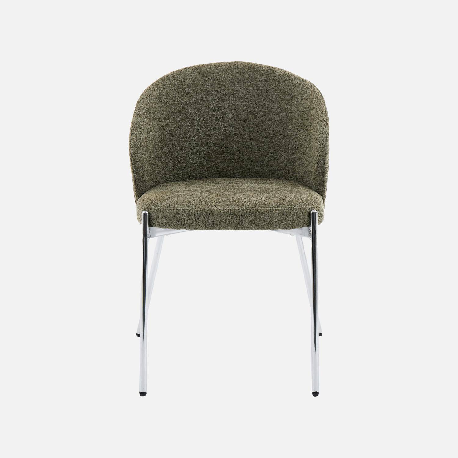 Lot de 2 chaises bois de peuplier teinté noyer, acier chromé et tissu texturé kaki - Paul Photo4