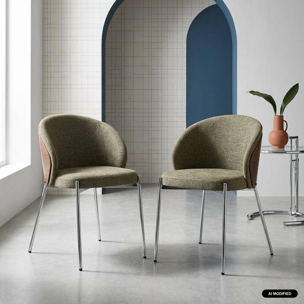 Lot de 2 chaises bois de peuplier teinté noyer, acier chromé et tissu texturé kaki - Paul,sweeek,Photo1