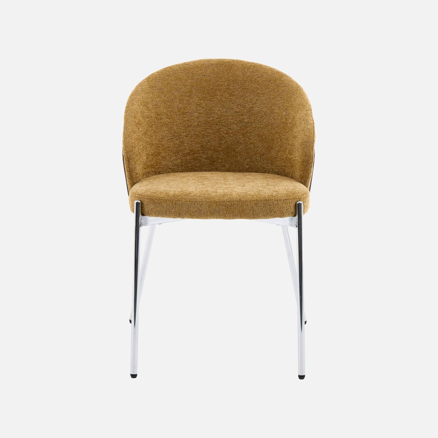 Lot de 2 chaises bois de peuplier teinté noyer, acier chromé et tissu texturé moutarde - Paul,sweeek,Photo4
