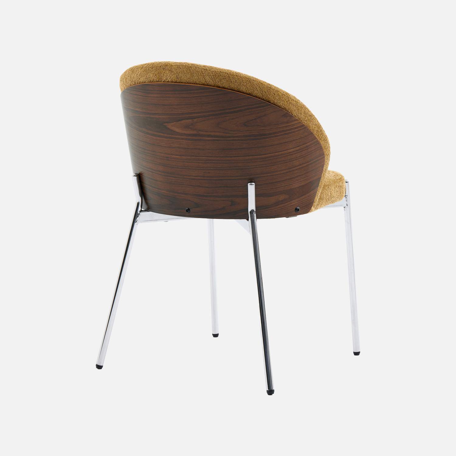 Lot de 2 chaises bois de peuplier teinté noyer, acier chromé et tissu texturé moutarde - Paul,sweeek,Photo5