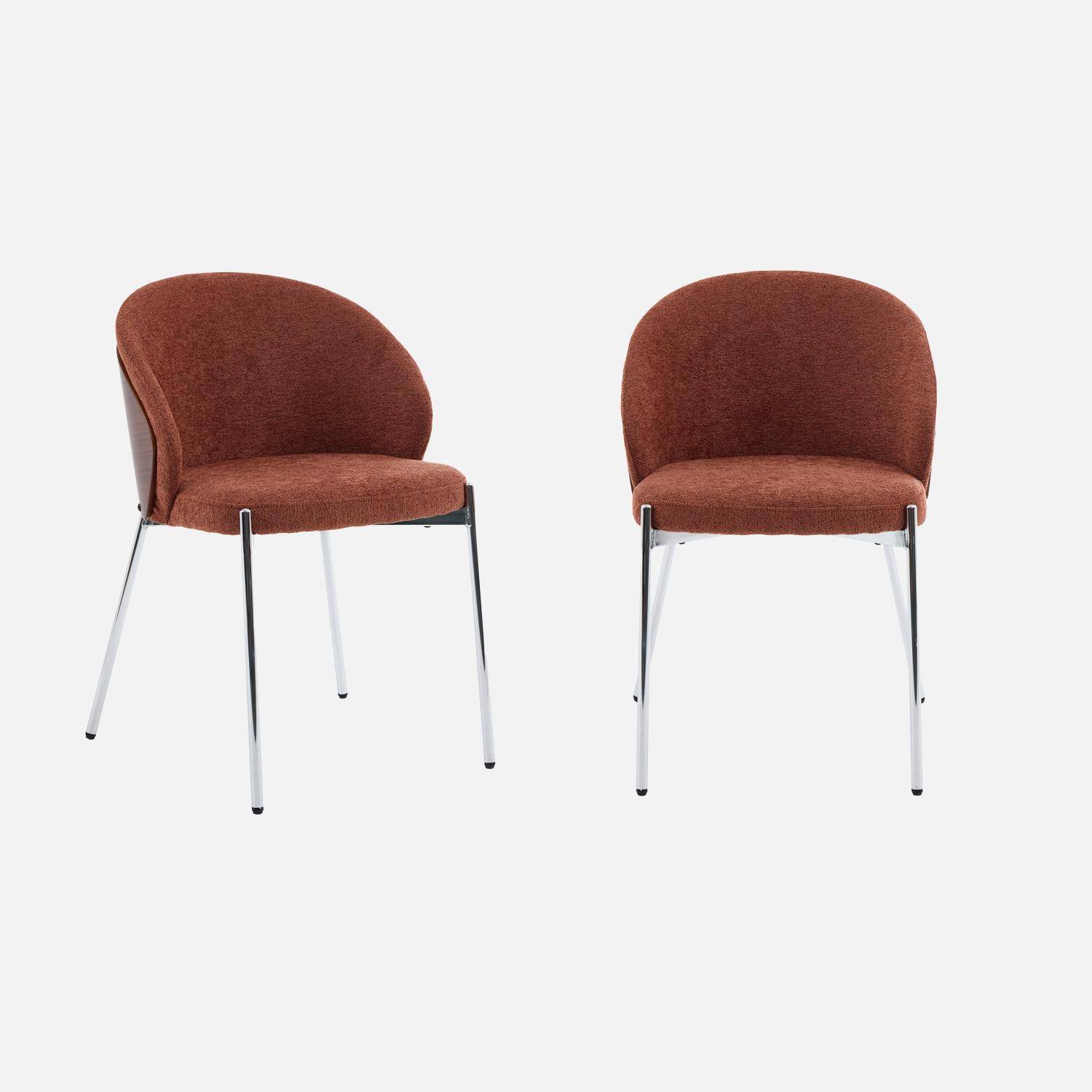Silla de madera de álamo teñida de nogal, acero y tejido texturizado, set de 2, Paul, Terracotta, 52x54x79 cm,sweeek,Photo2