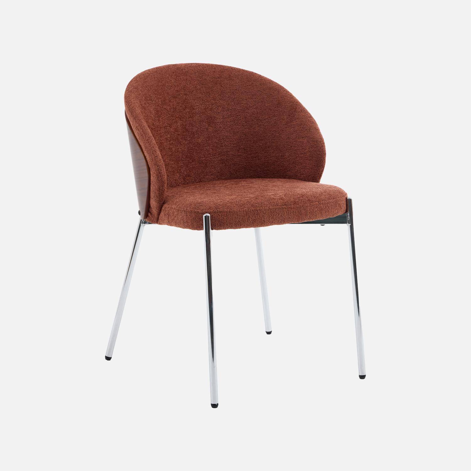 Silla de madera de álamo teñida de nogal, acero y tejido texturizado, set de 2, Paul, Terracotta, 52x54x79 cm Photo3
