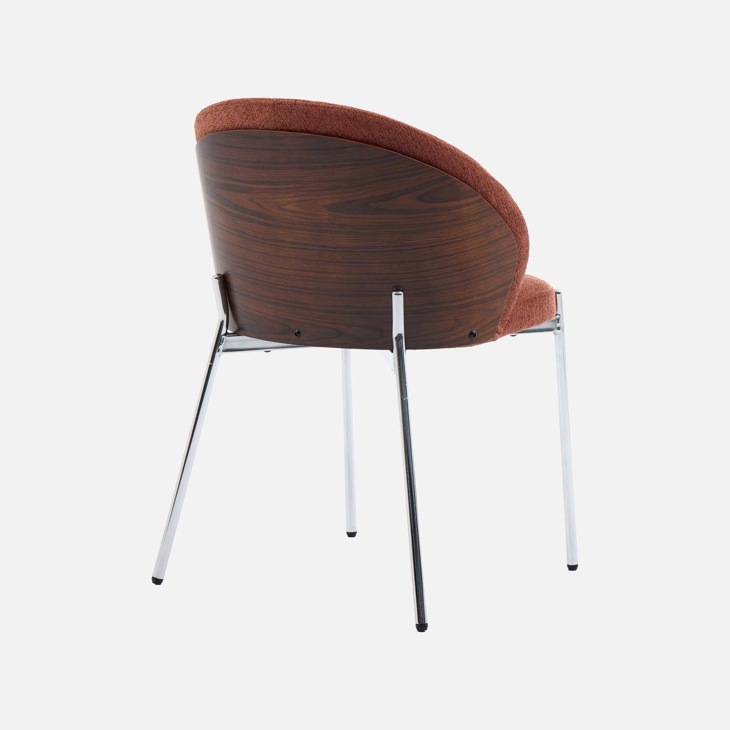 Silla de madera de álamo teñida de nogal, acero y tejido texturizado, set de 2, Paul, Terracotta, 52x54x79 cm Photo5