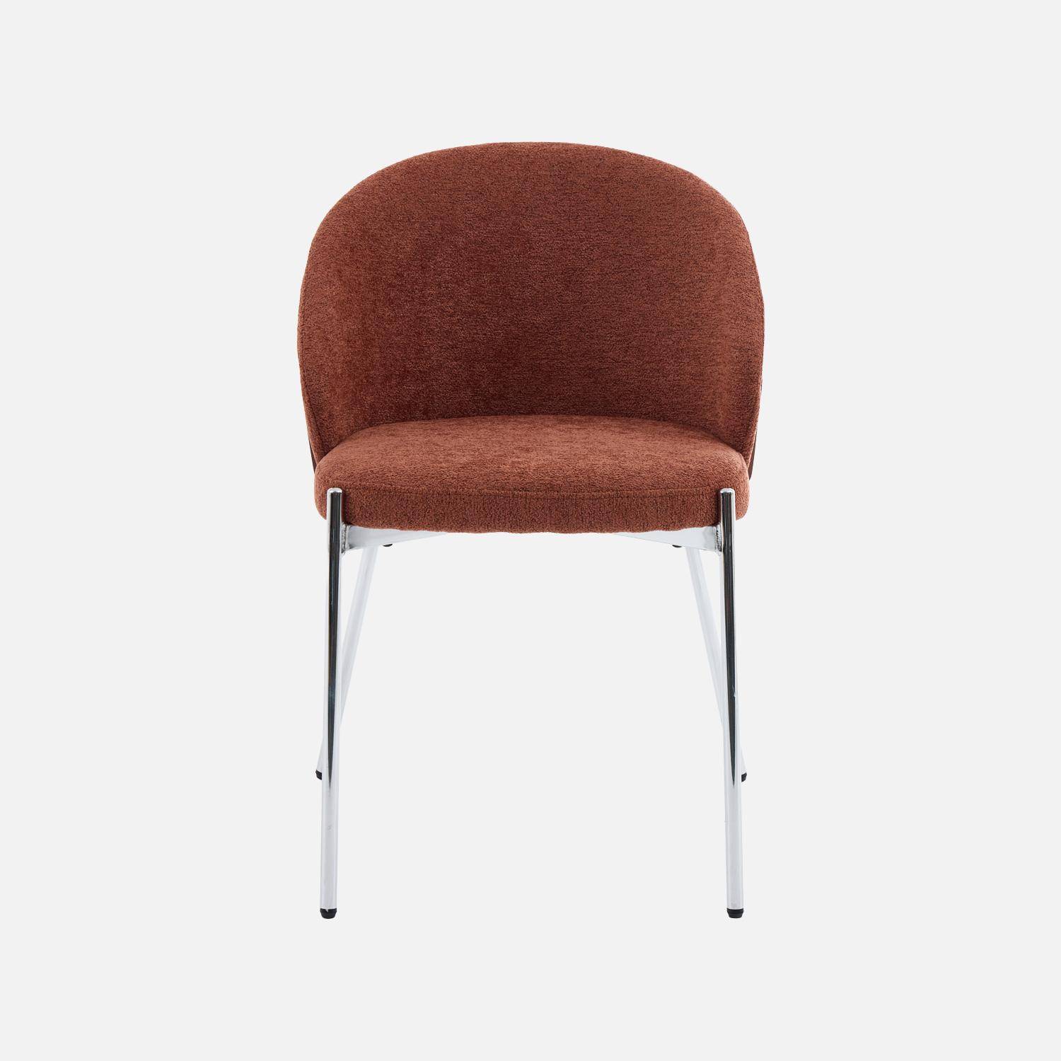Silla de madera de álamo teñida de nogal, acero y tejido texturizado, set de 2, Paul, Terracotta, 52x54x79 cm Photo4