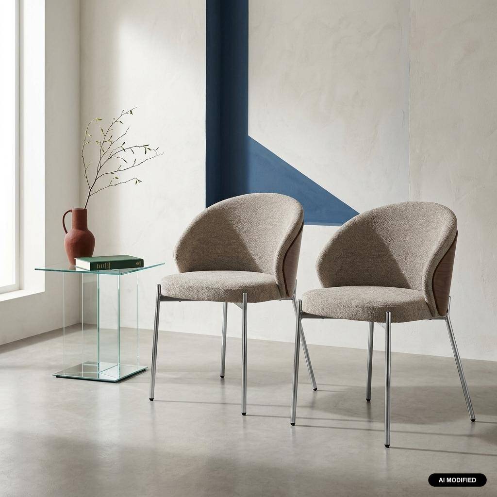 Lot de 2 chaises bois de peuplier teinté noyer, acier chromé et tissu texturé taupe - Paul,sweeek,Photo1