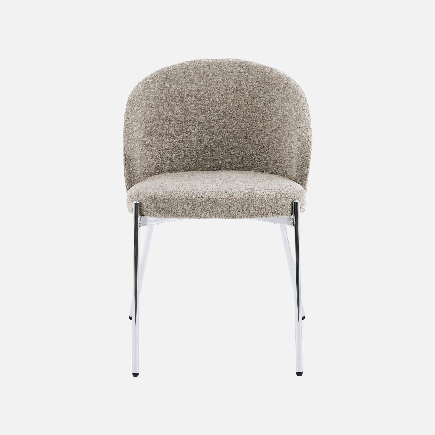 Lot de 2 chaises bois de peuplier teinté noyer, acier chromé et tissu texturé taupe - Paul Photo4