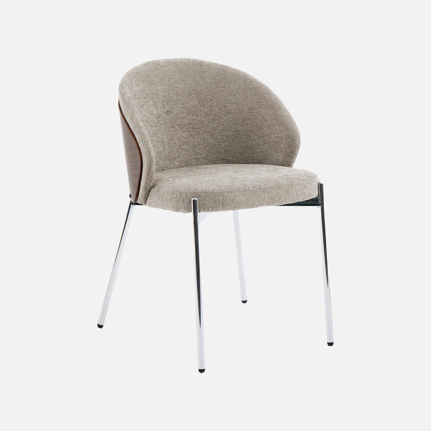 Lot de 2 chaises bois de peuplier teinté noyer, acier chromé et tissu texturé taupe - Paul Photo3