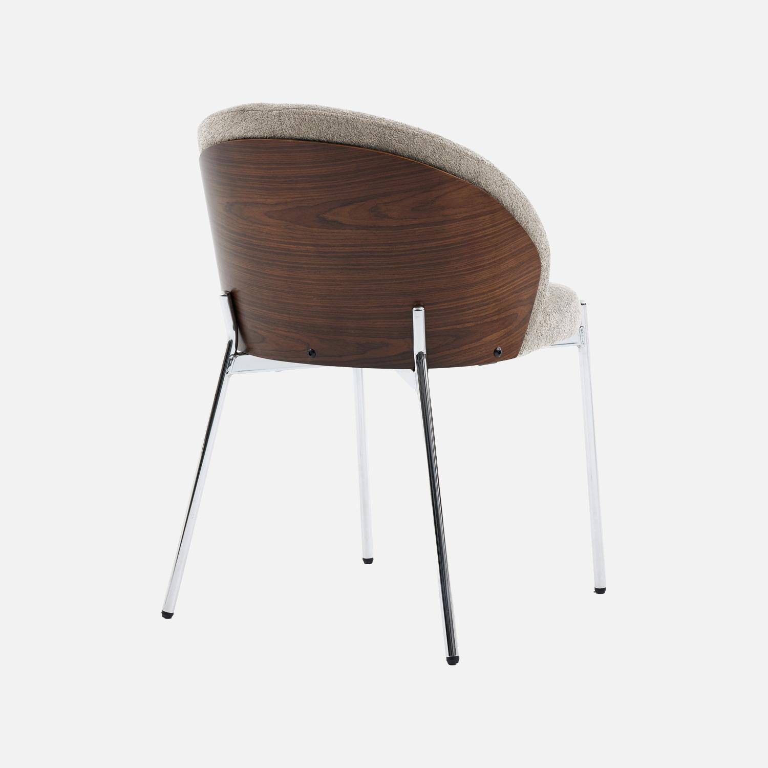 Lot de 2 chaises bois de peuplier teinté noyer, acier chromé et tissu texturé taupe - Paul Photo5