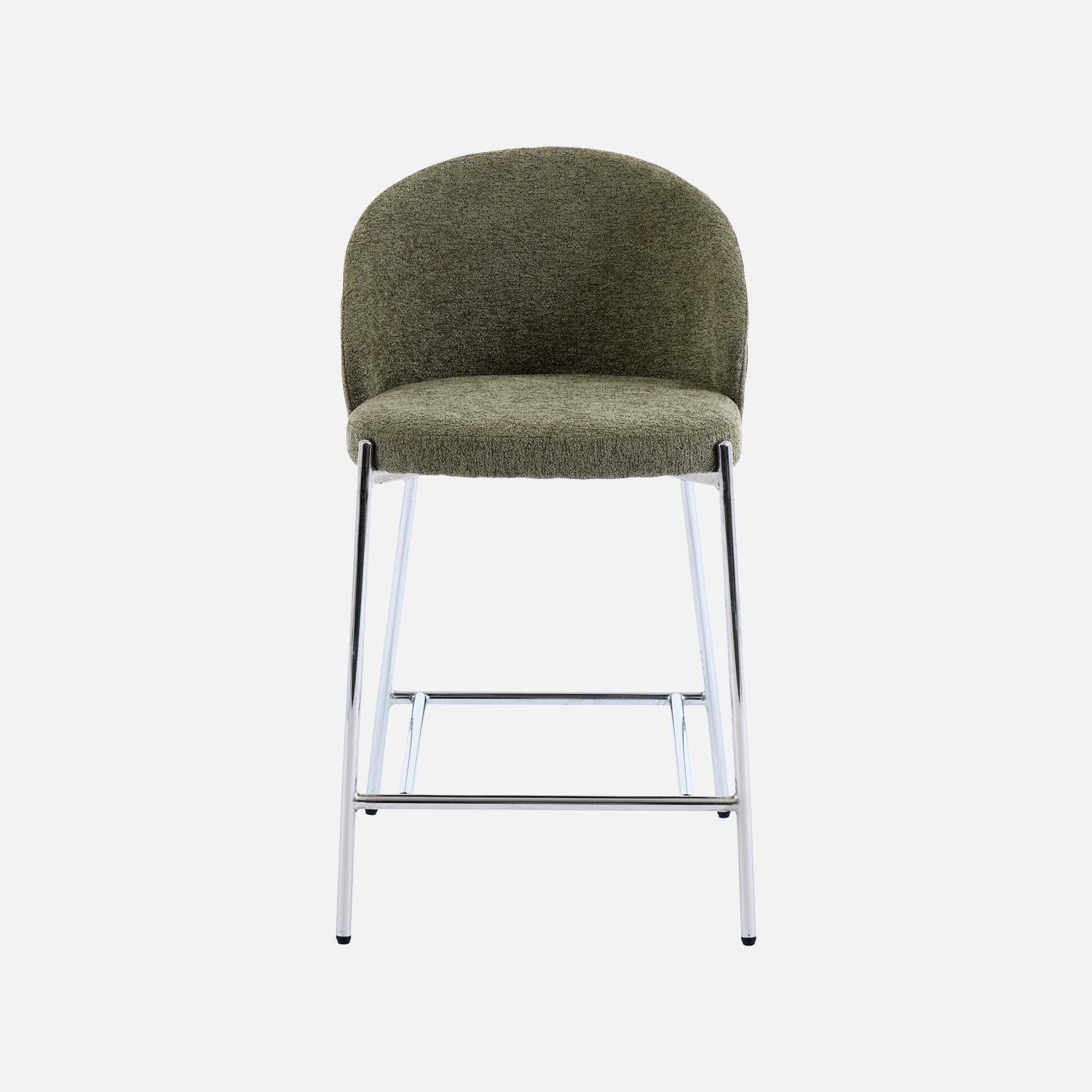 Lot de 2 tabourets de bar bois de peuplier teinté noyer, acier chromé et tissu texturé kaki - Paul,sweeek,Photo4