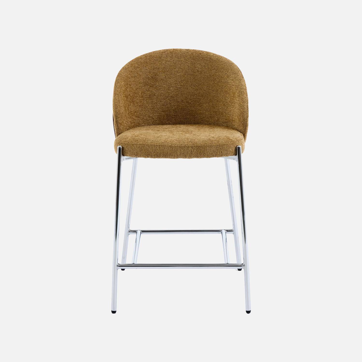 Lot de 2 tabourets de bar bois de peuplier teinté noyer, acier chromé et tissu texturé moutarde - Paul Photo4