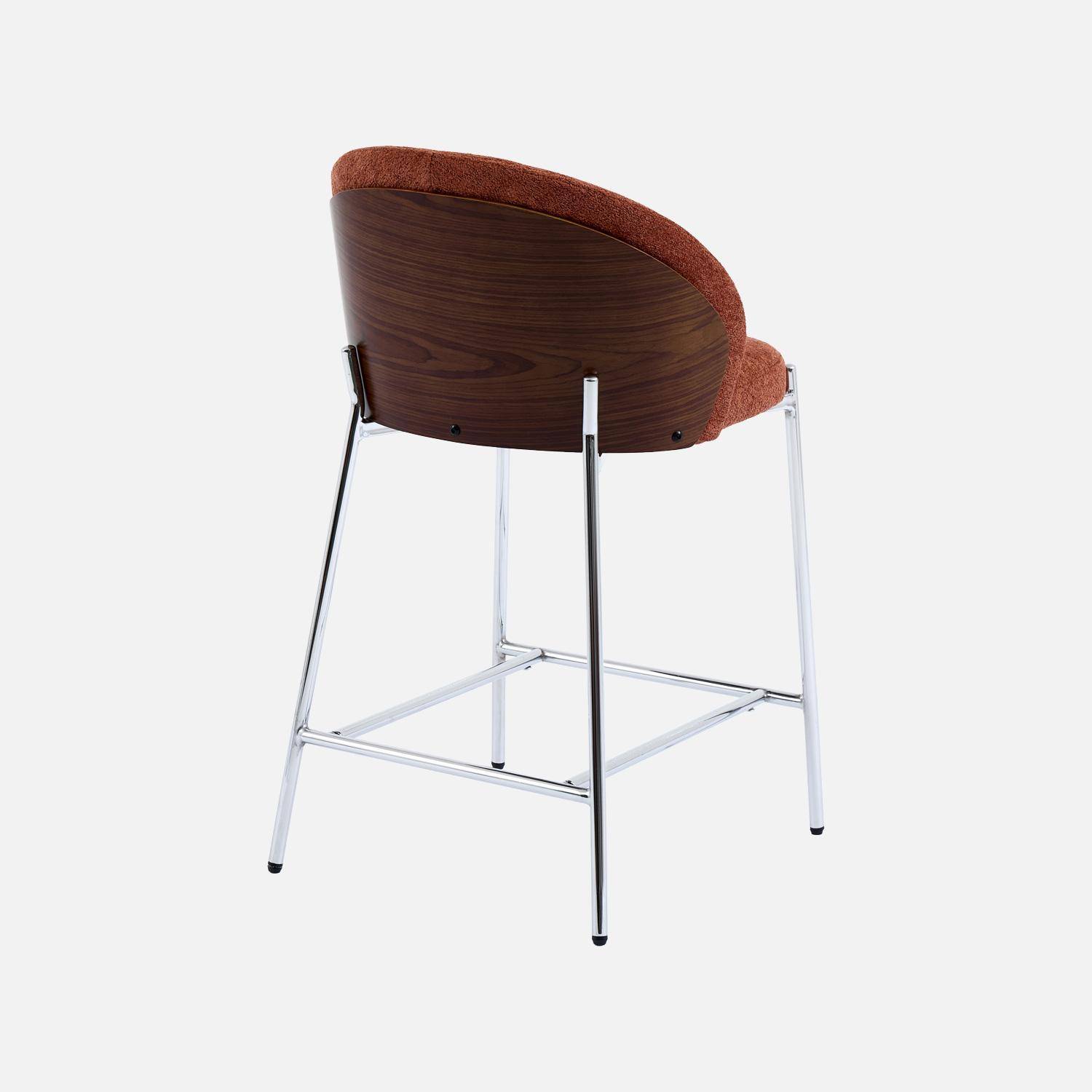 Taburete de bar de madera de álamo teñida en nogal, acero y tejido texturizado, set de 2, Paul, Terracotta, 51x52x92 cm Photo5