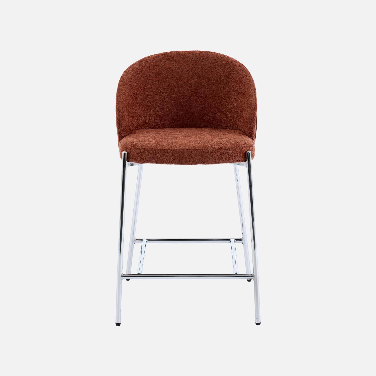 Taburete de bar de madera de álamo teñida en nogal, acero y tejido texturizado, set de 2, Paul, Terracotta, 51x52x92 cm Photo4