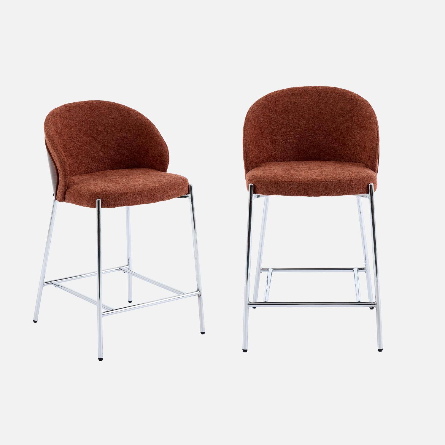 Taburete de bar de madera de álamo teñida en nogal, acero y tejido texturizado, set de 2, Paul, Terracotta, 51x52x92 cm,sweeek,Photo2