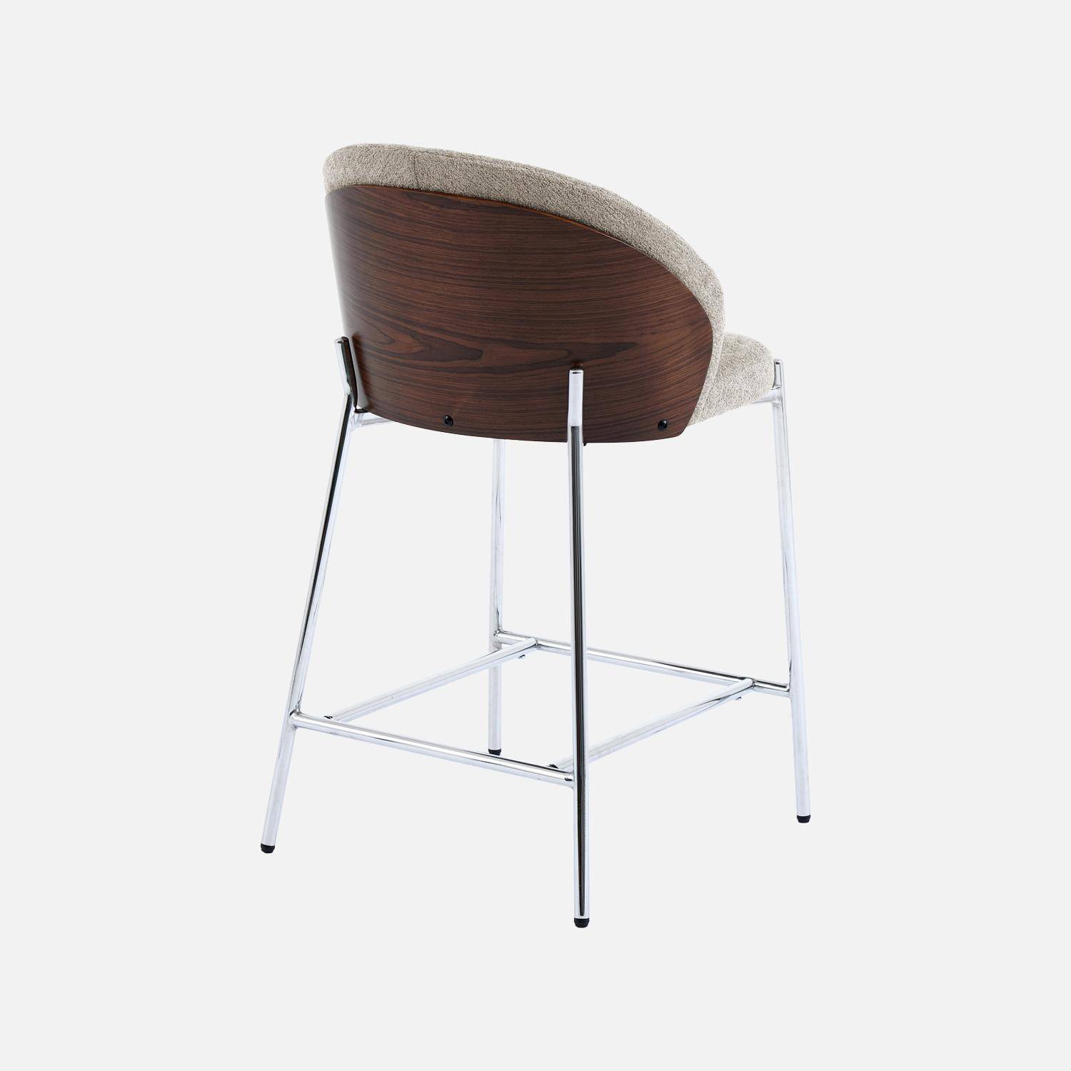 Lot de 2 tabourets de bar bois de peuplier teinté noyer, acier chromé et tissu texturé taupe - Paul Photo5