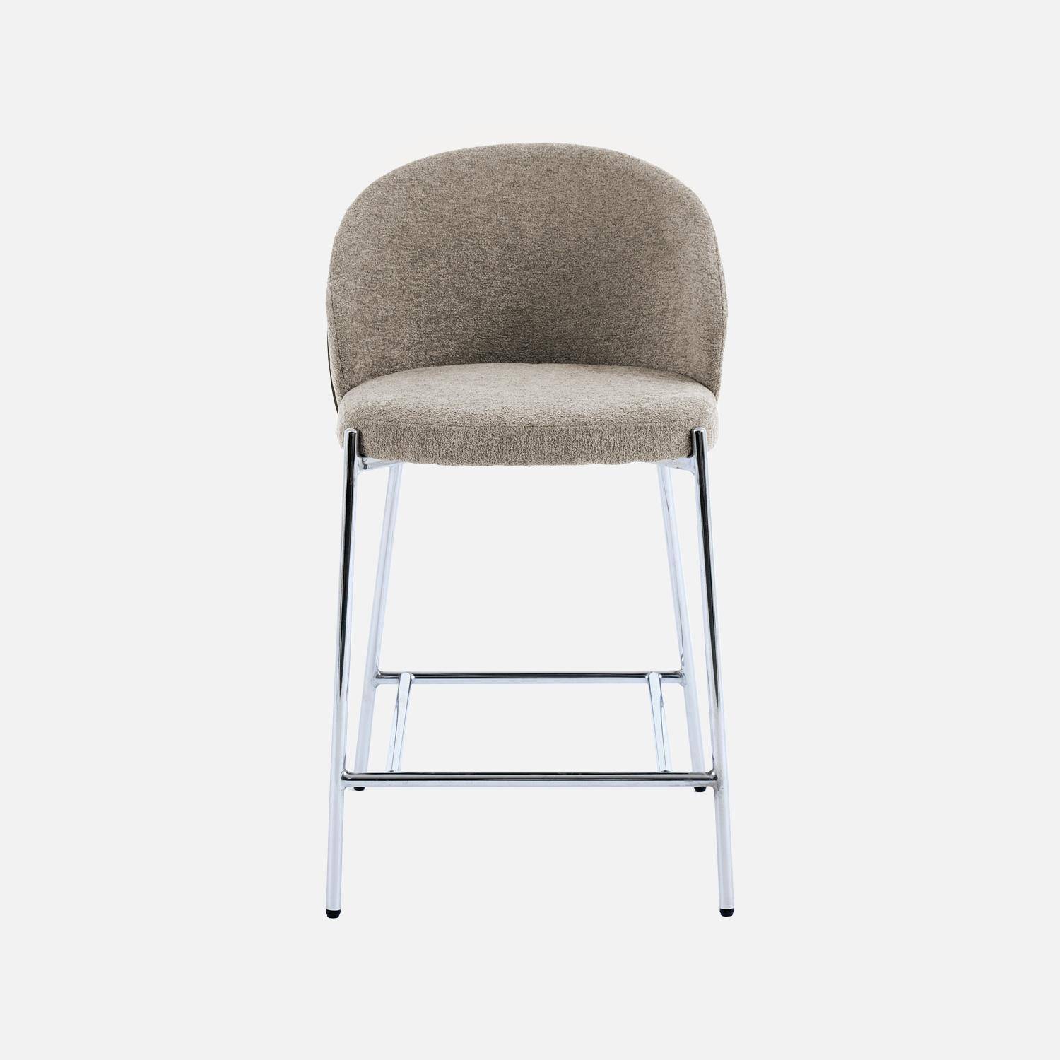 Lot de 2 tabourets de bar bois de peuplier teinté noyer, acier chromé et tissu texturé taupe - Paul Photo4