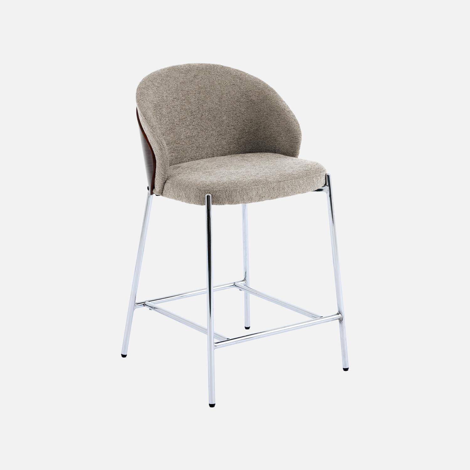 Lot de 2 tabourets de bar bois de peuplier teinté noyer, acier chromé et tissu texturé taupe - Paul Photo3