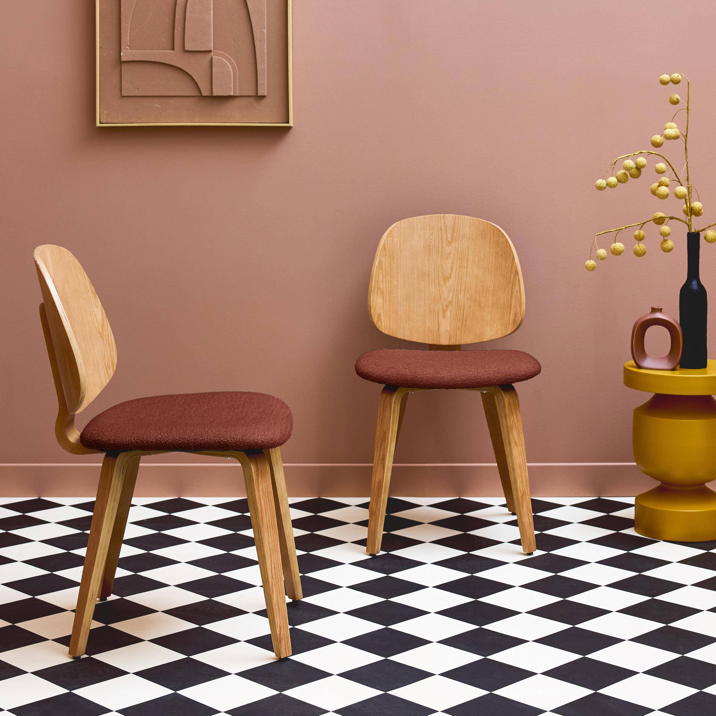 Lot de 2 chaises bois de peuplier courbé placage chêne et bouclette texturée terracotta - Sophia Photo1