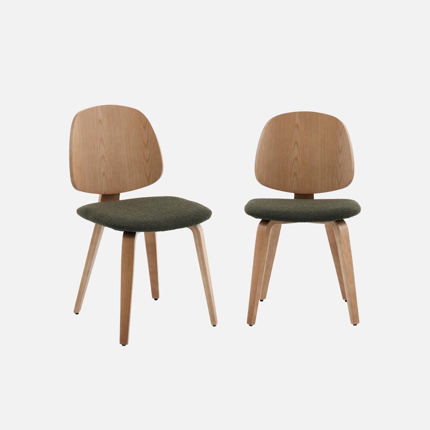 Lot de 2 chaises bois de peuplier courbé placage chêne et bouclette texturée kaki - Sophia Photo3