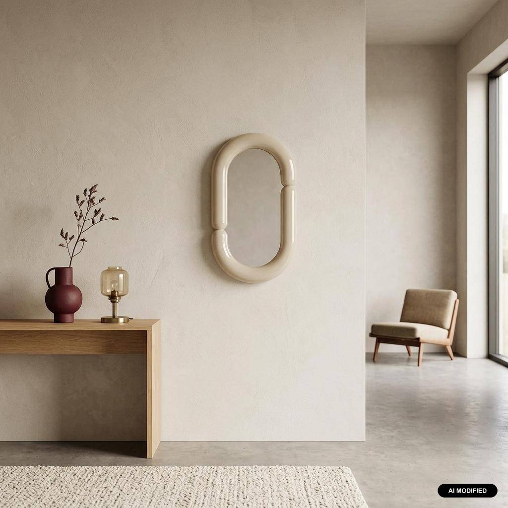 Owalne lustro wykończenie glossy ecru 70 cm - Adia Photo1