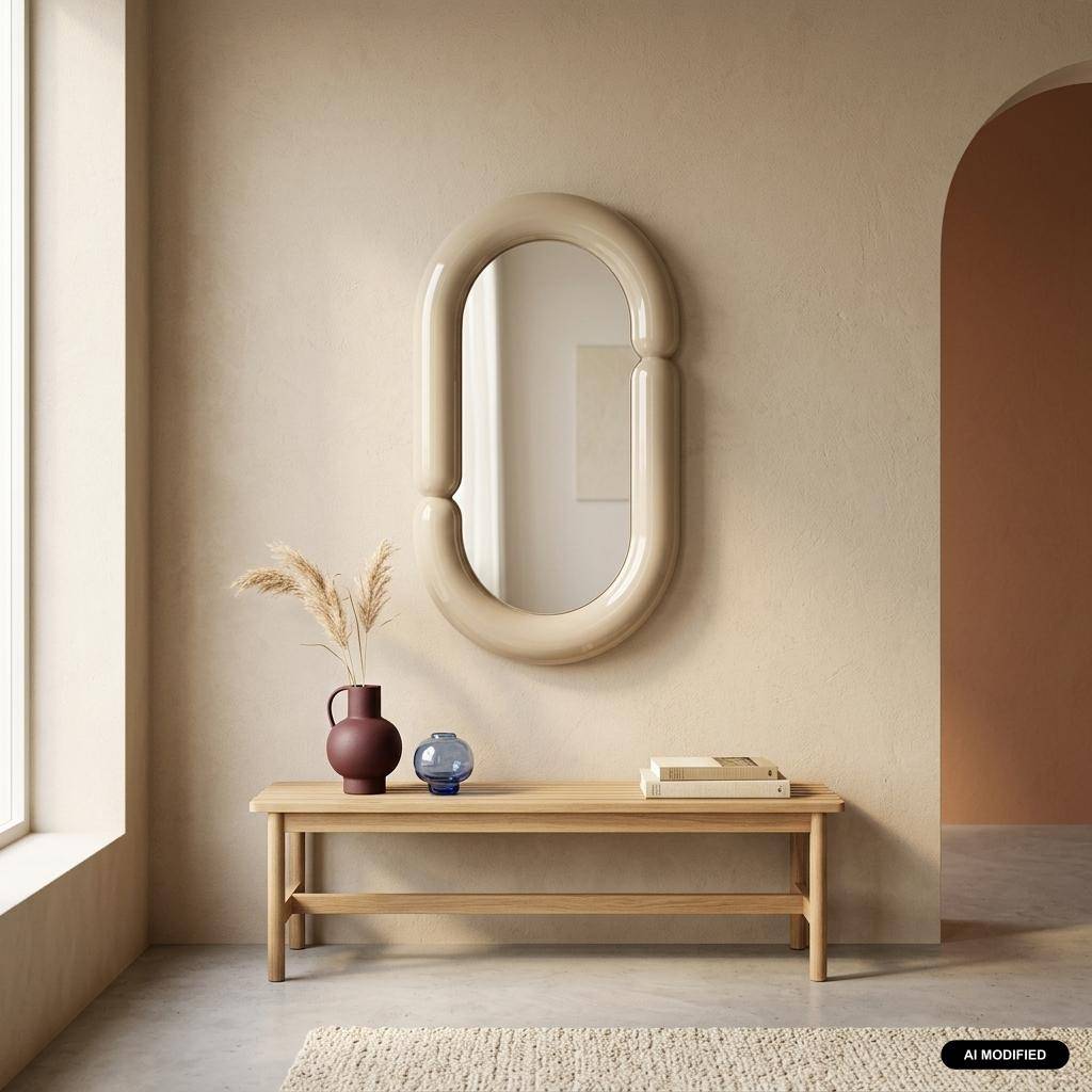 Oval mirror glossy finish off-white 70x40x4.2 cm - Adia,sweeek,Photo1