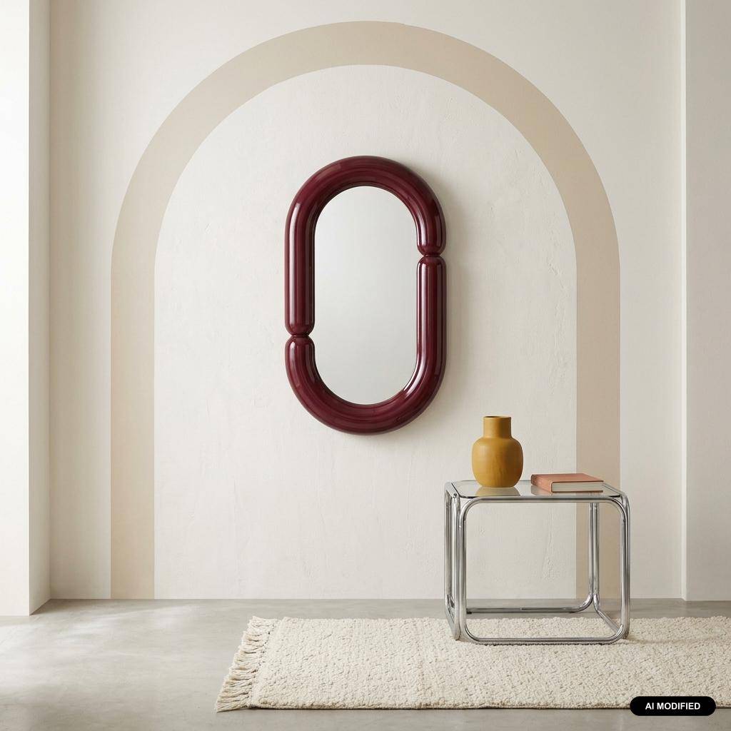 Oval mirror glossy finish burgundy 70x40x4.2 cm - Adia Photo1
