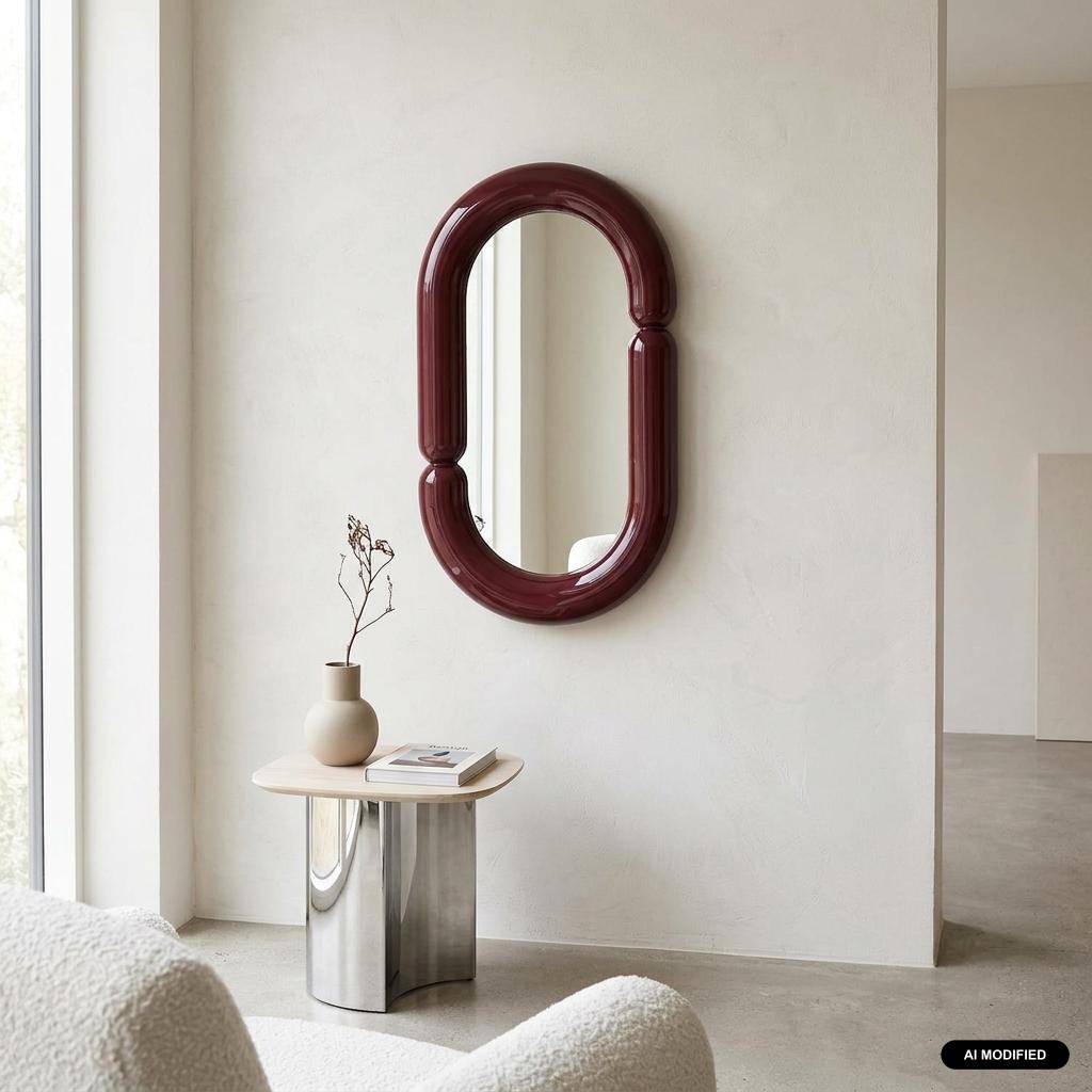 Owalne lustro wykończenie glossy bordowe 70 cm - Adia Photo1