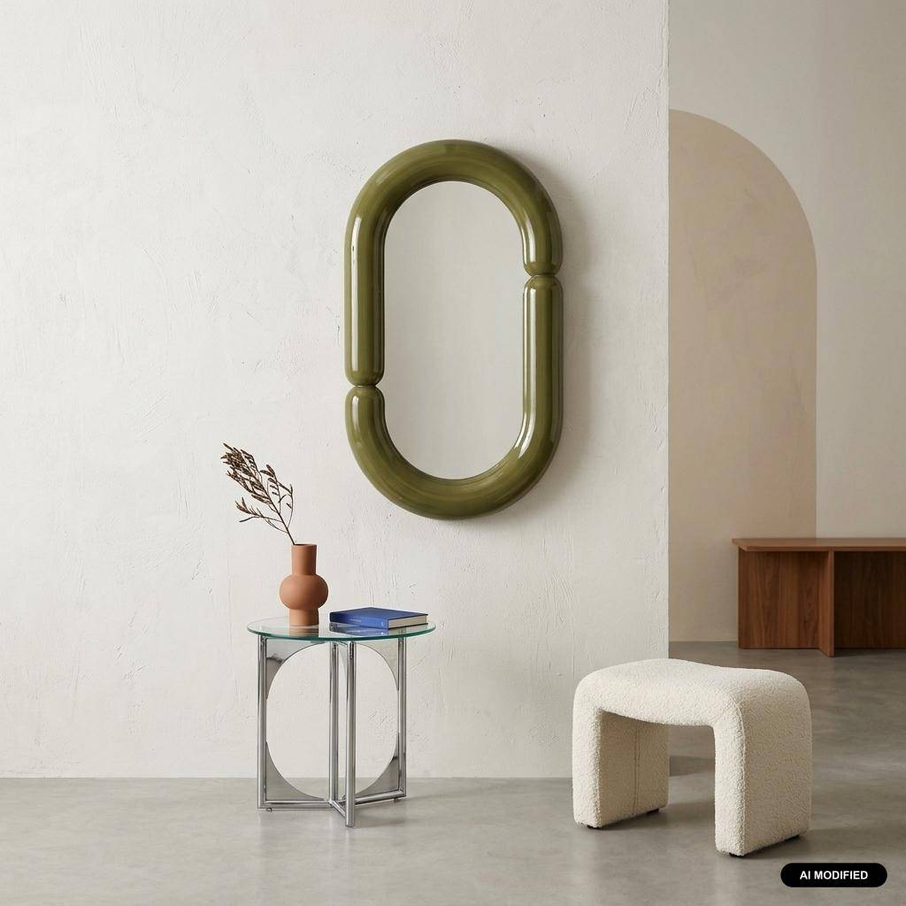 Oval mirror glossy finish green 70x40x4.2 cm - Adia Photo1