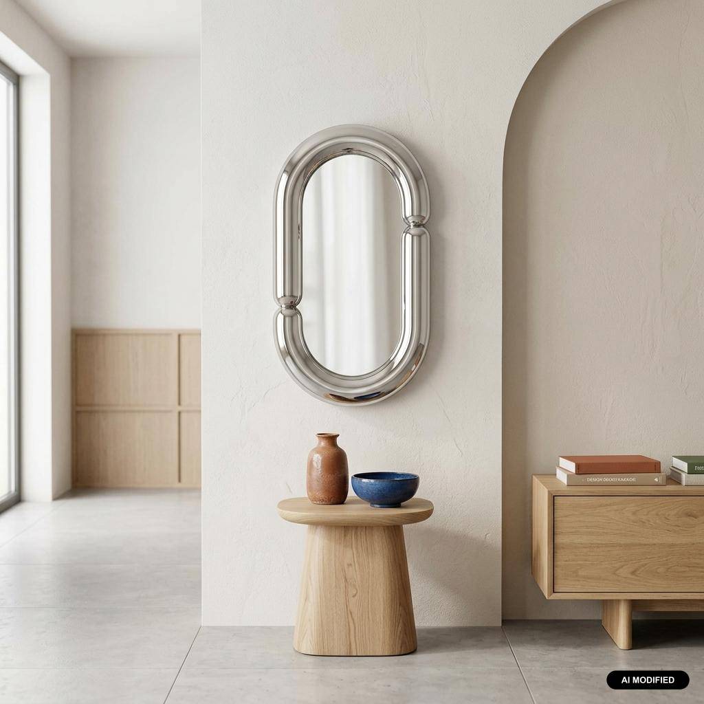 Oval mirror glossy finish silvery 70x40x4.2 cm - Adia Photo1
