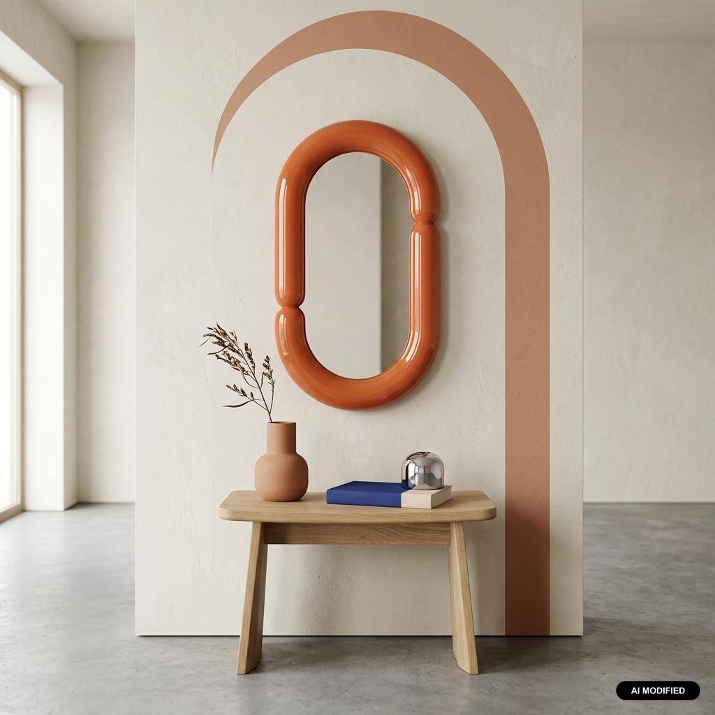 Oval mirror glossy finish orange 70x40x4.2 cm - Adia Photo1