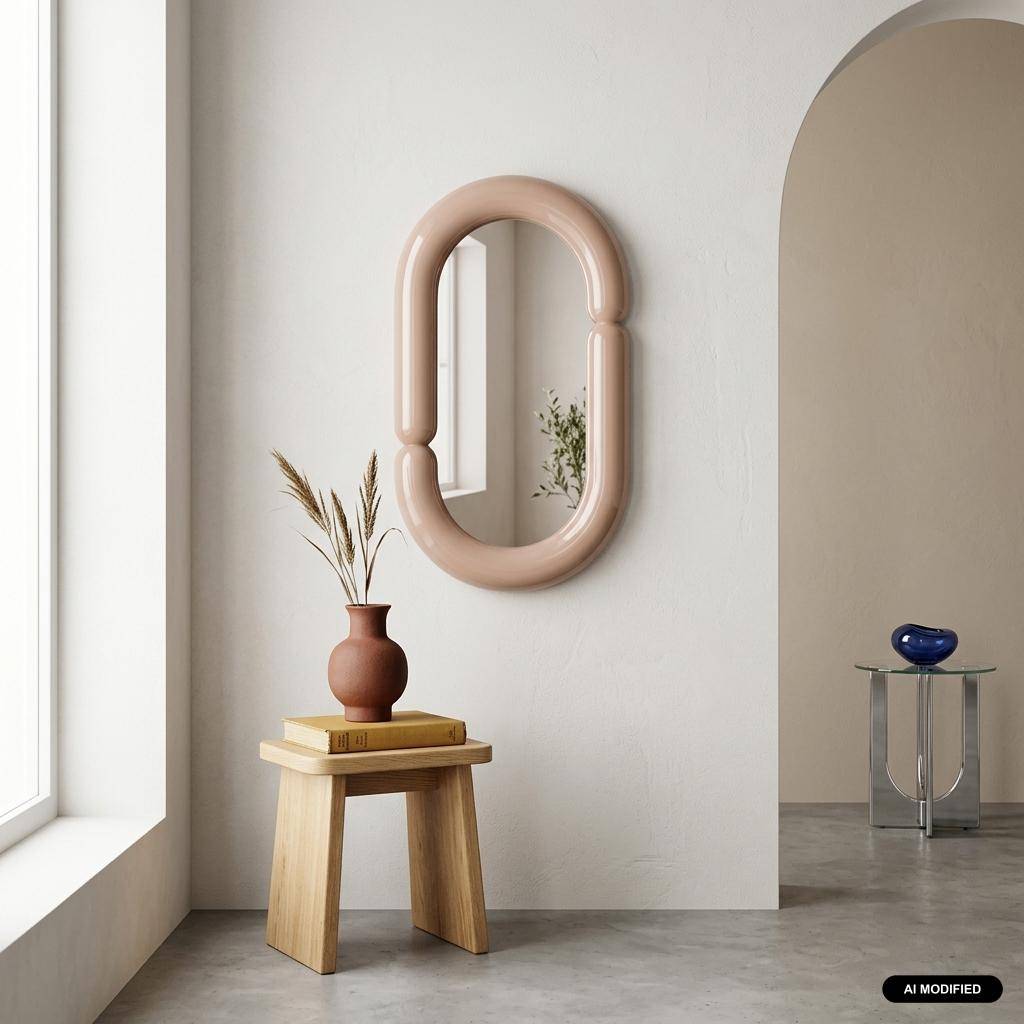 Oval mirror glossy finish pink 70x40x4.2 cm - Adia Photo1