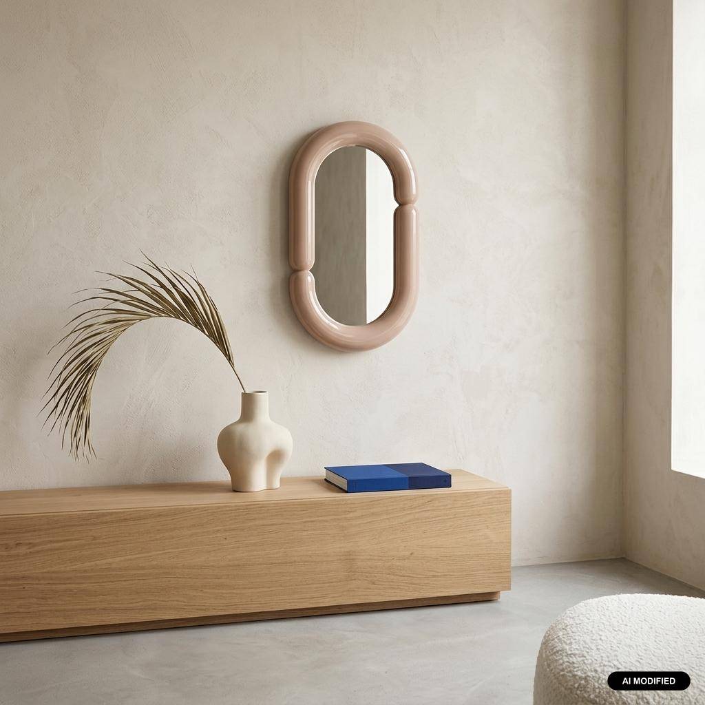 Owalne lustro wykończenie glossy różowe 70 cm - Adia Photo1
