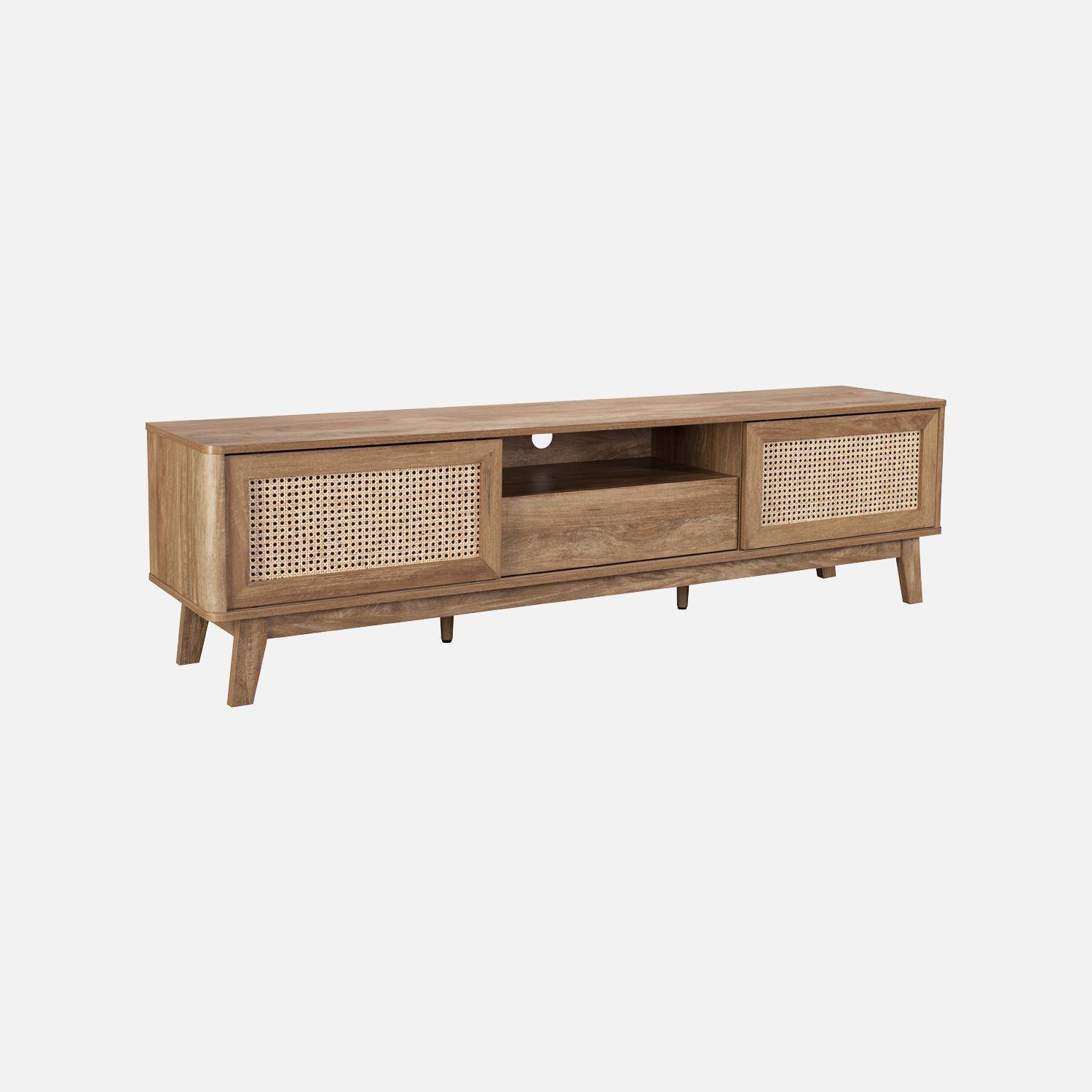 Meuble TV décor bois et cannage portes coulissantes 180cm naturel - Mani,sweeek,Photo2