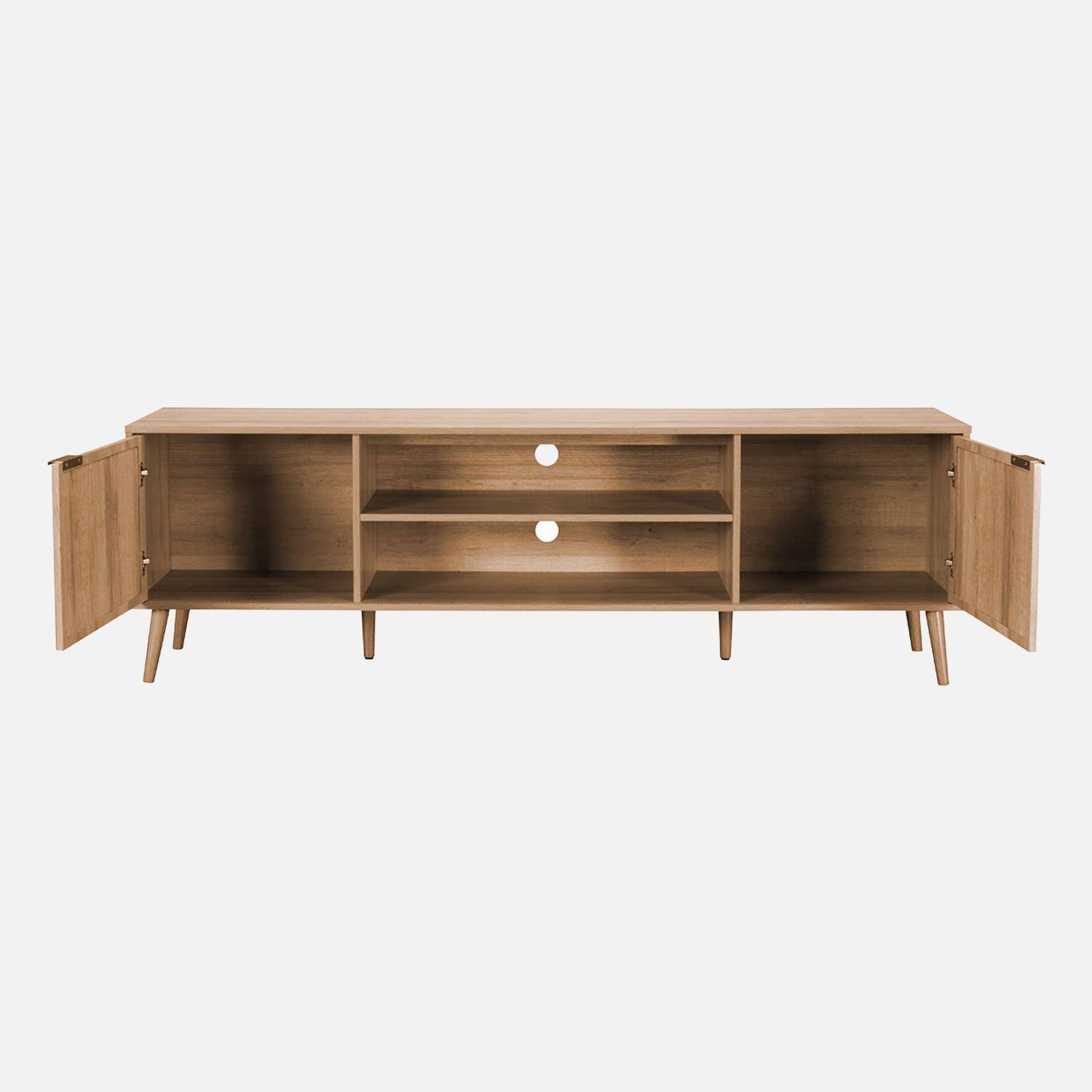 Meuble TV décor bois et cannage arrondi 2 portes 180cm naturel - Eva,sweeek,Photo4