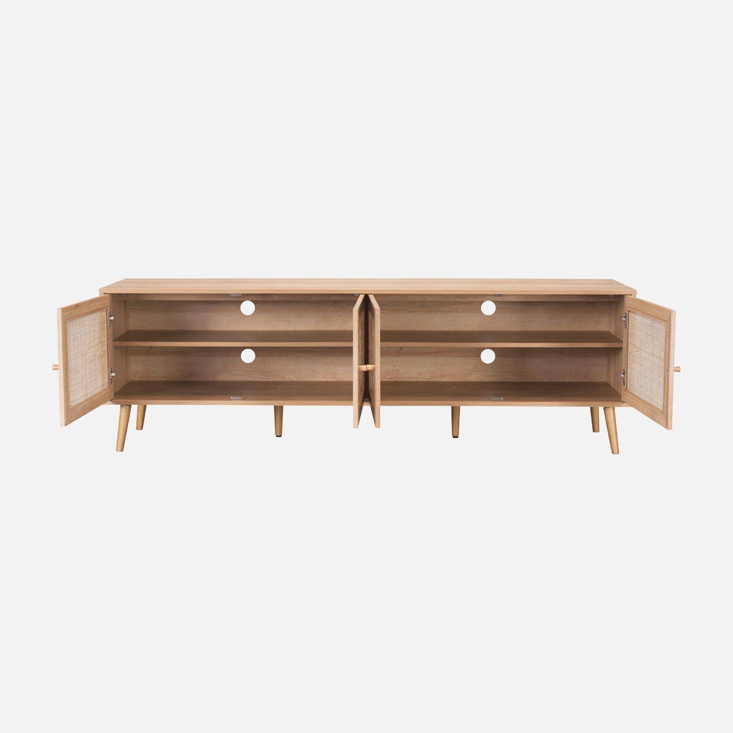 Meuble TV décor bois et cannage 4 portes 180cm naturel - Boheme,sweeek,Photo4